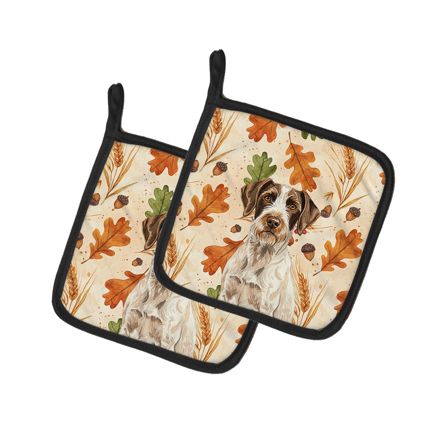 Caroline's Treasures Liver and White German Wirehaired Pointer Heirloom Fall Pair of Pot Holders