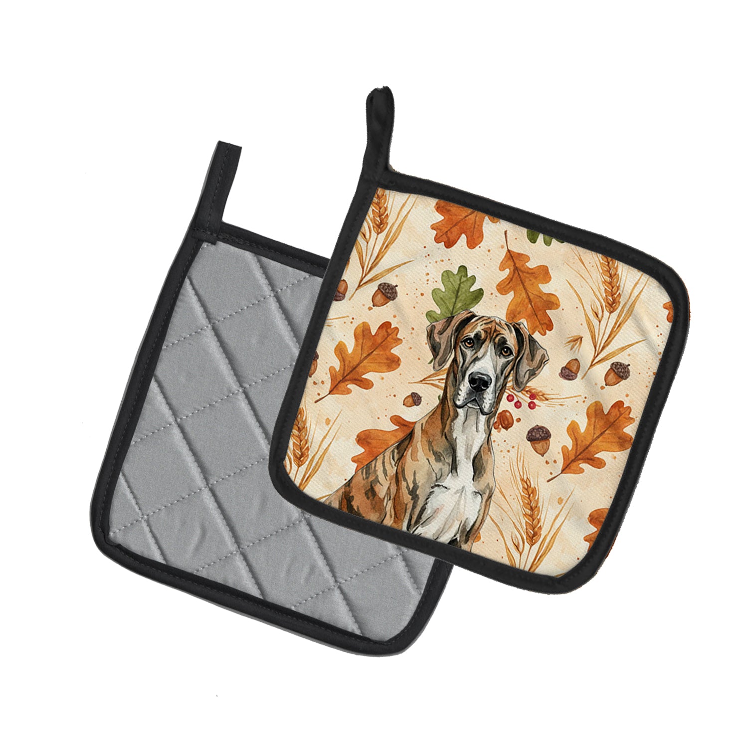 Caroline's Treasures Brindle Great Dane Heirloom Fall Pair of Pot Holders