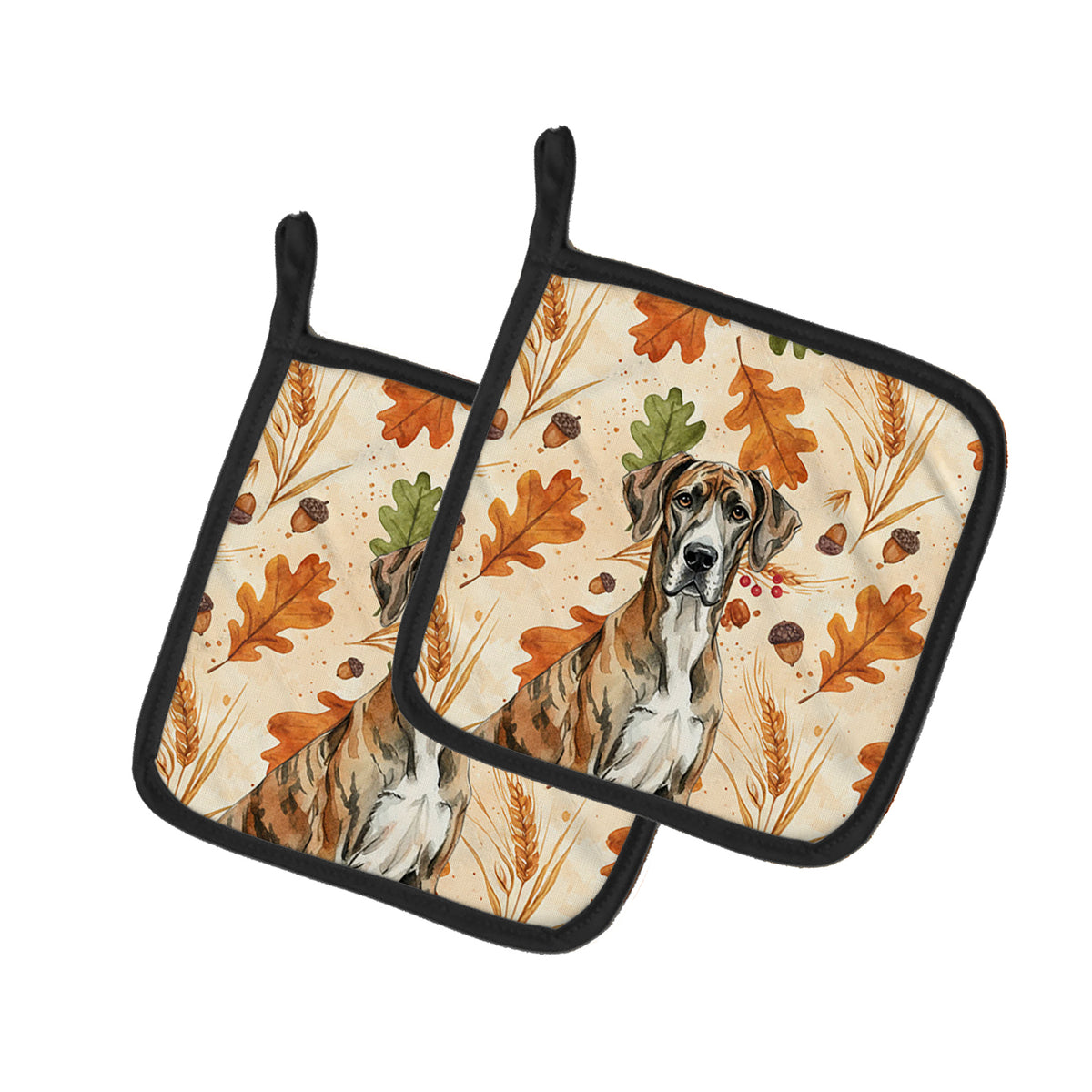 Caroline's Treasures Brindle Great Dane Heirloom Fall Pair of Pot Holders