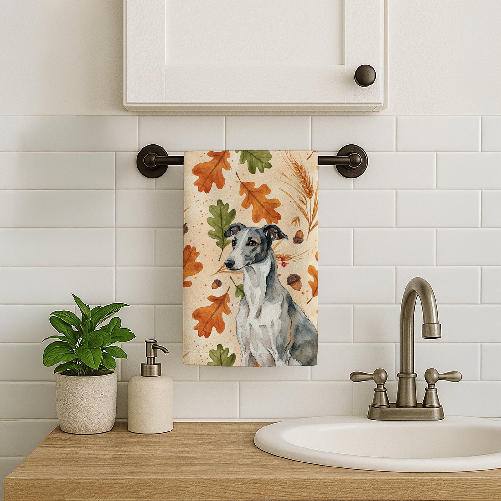 Caroline's Treasures Black and White Greyhound Heirloom Fall Kitchen Towel