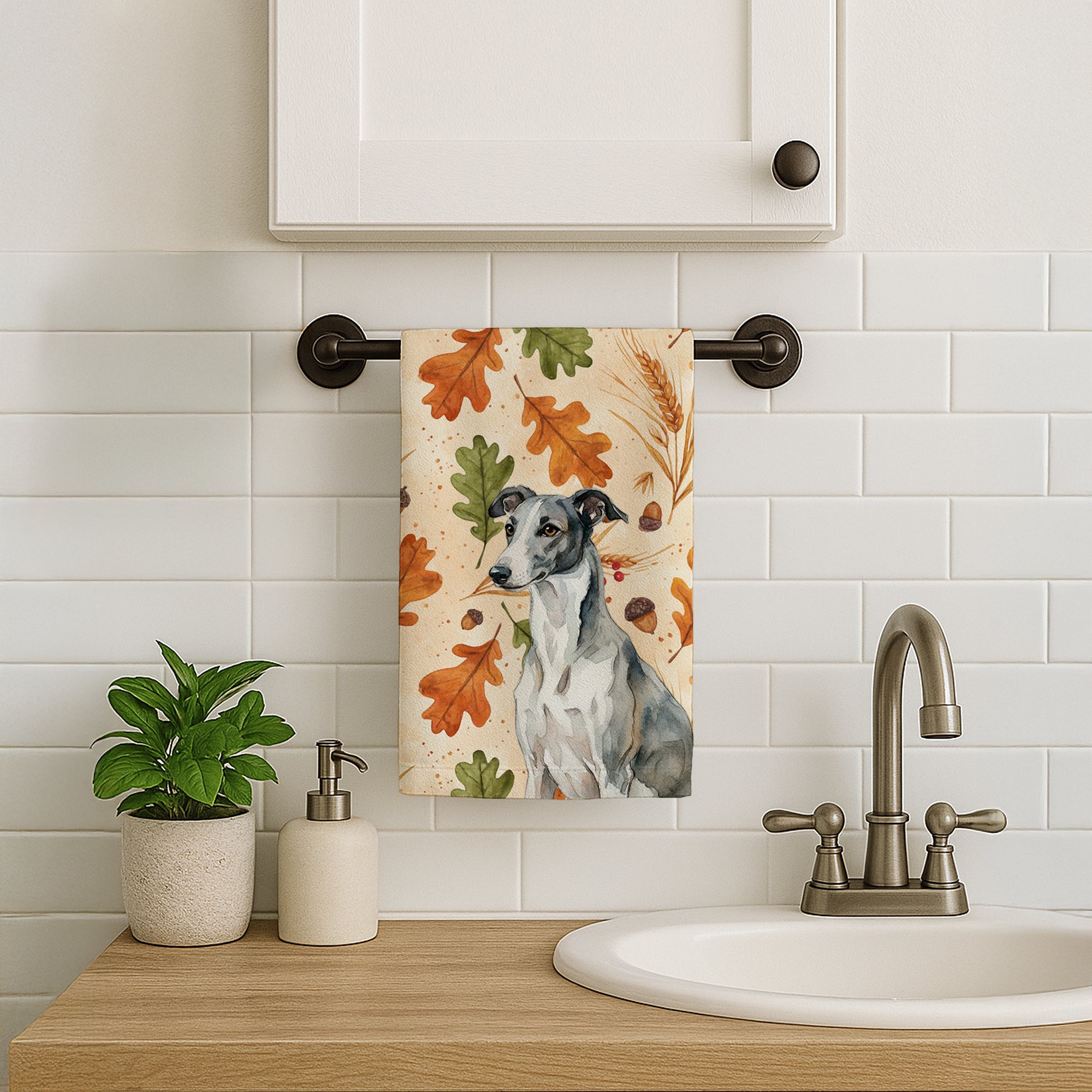Caroline's Treasures Black and White Greyhound Heirloom Fall Kitchen Towel