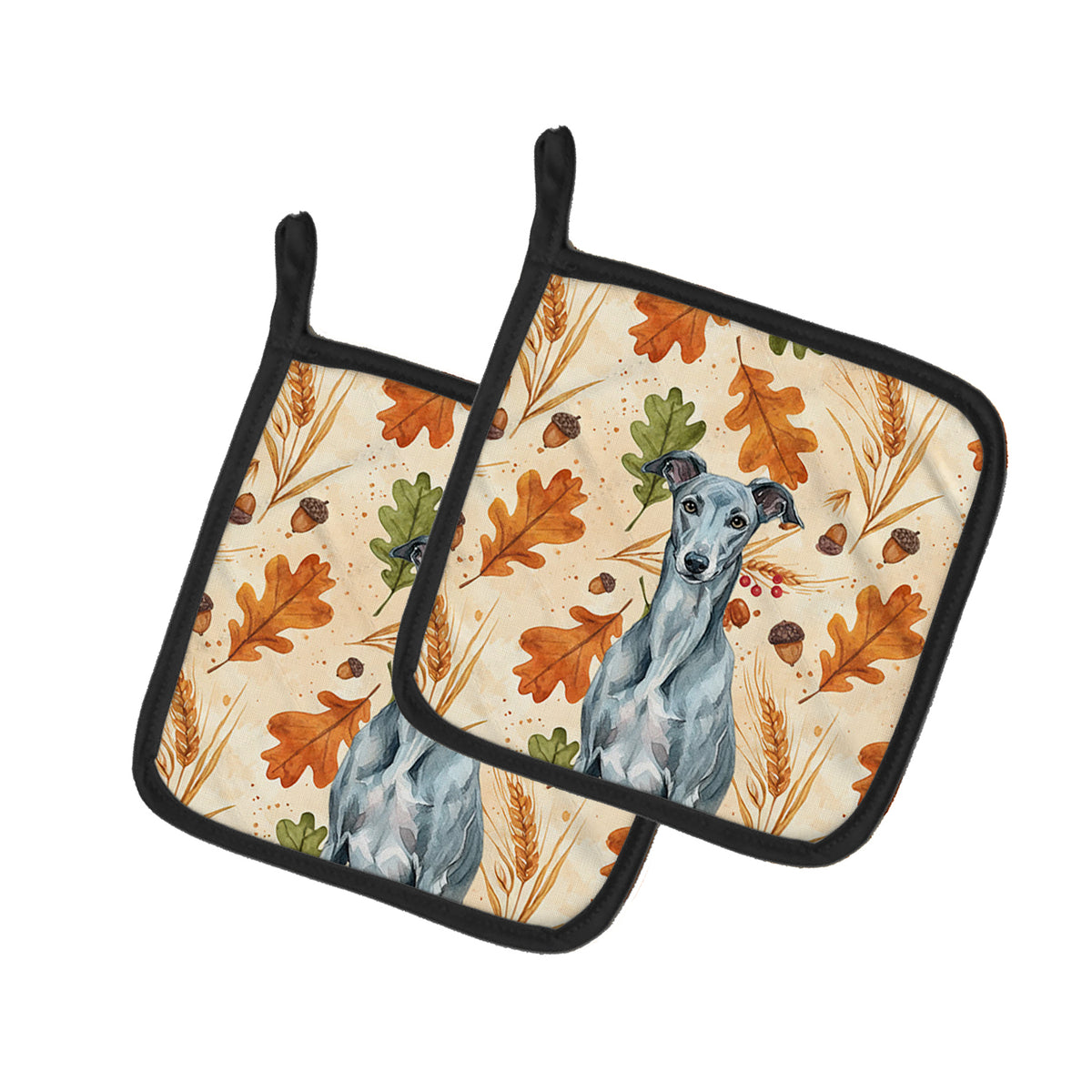 Caroline's Treasures Blue Brindle Greyhound Heirloom Fall Pair of Pot Holders