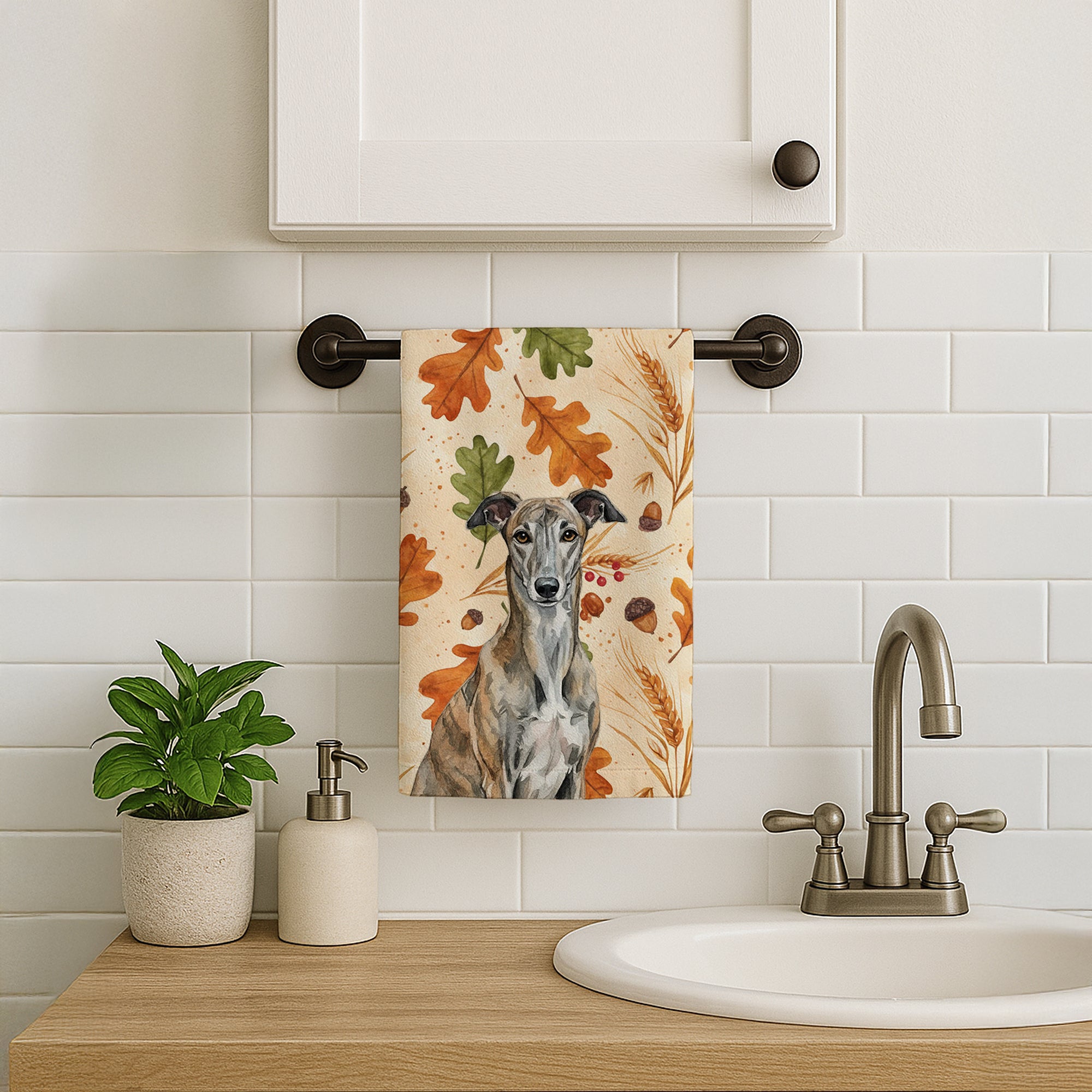 Caroline's Treasures Brindle Greyhound Heirloom Fall Kitchen Towel