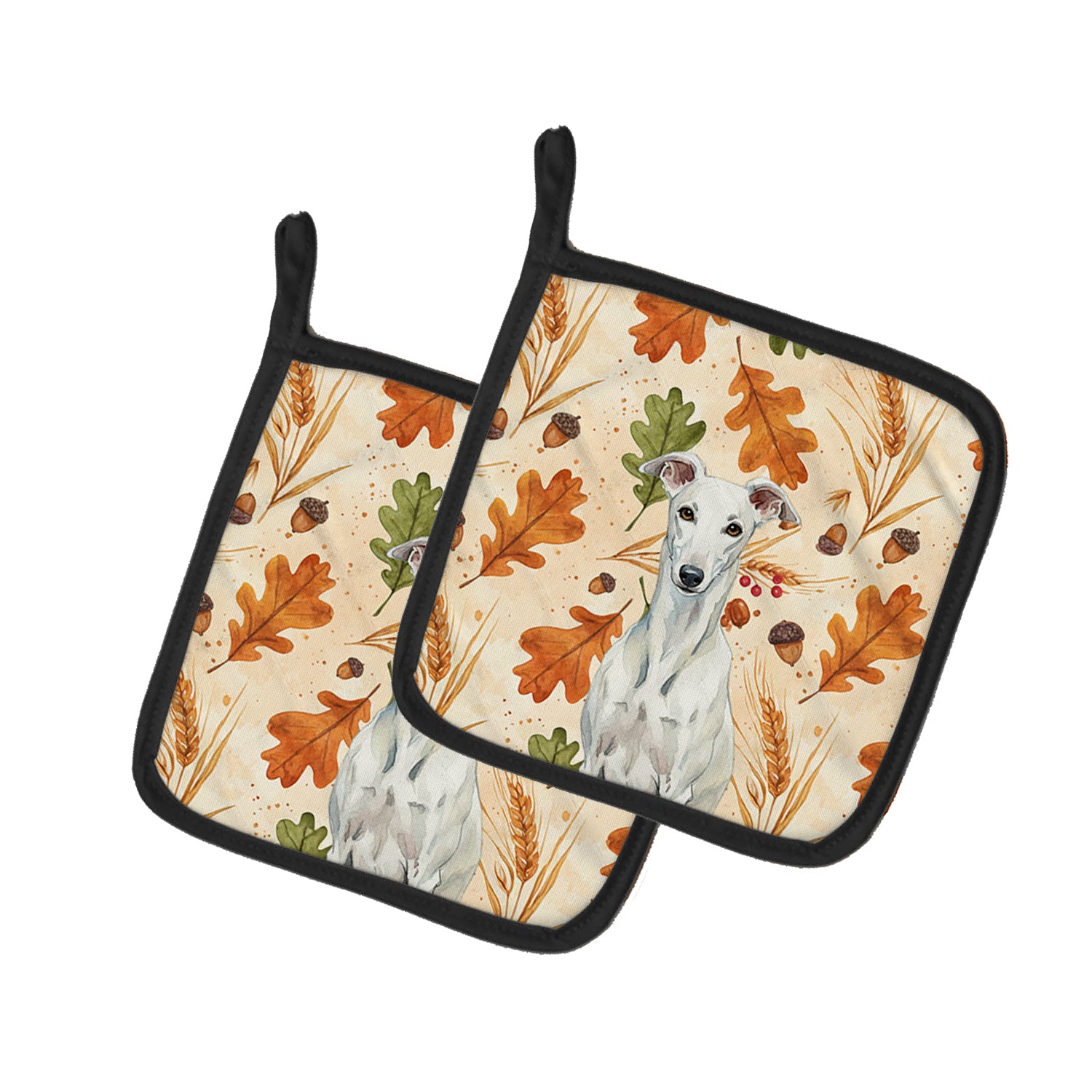 Caroline's Treasures White Greyhound Heirloom Fall Pair of Pot Holders