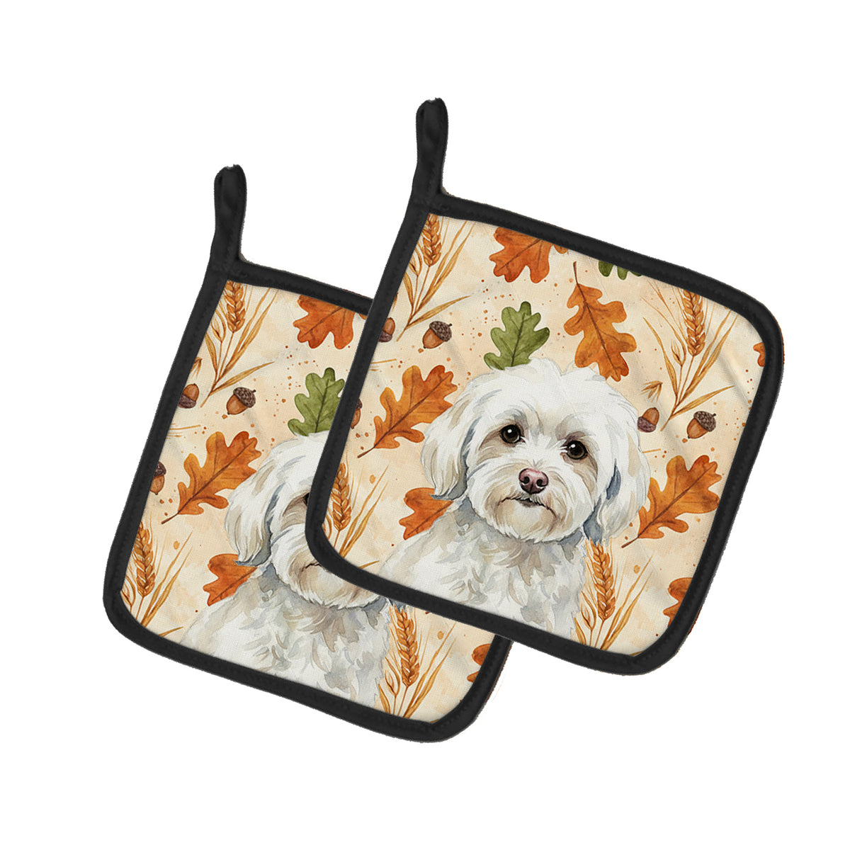 Caroline's Treasures White Havanese Heirloom Fall Pair of Pot Holders