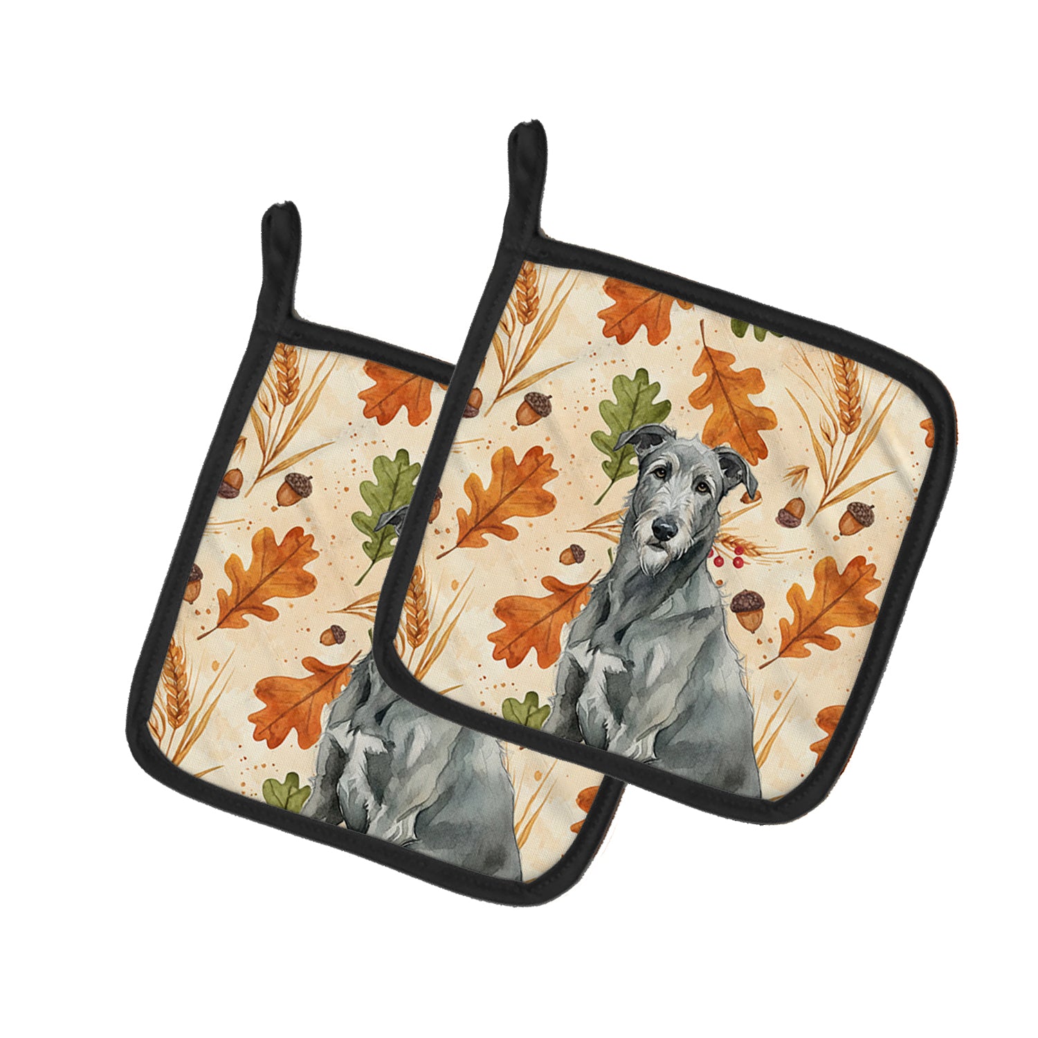 Caroline's Treasures Gray Irish Wolfhound Heirloom Fall Pair of Pot Holders