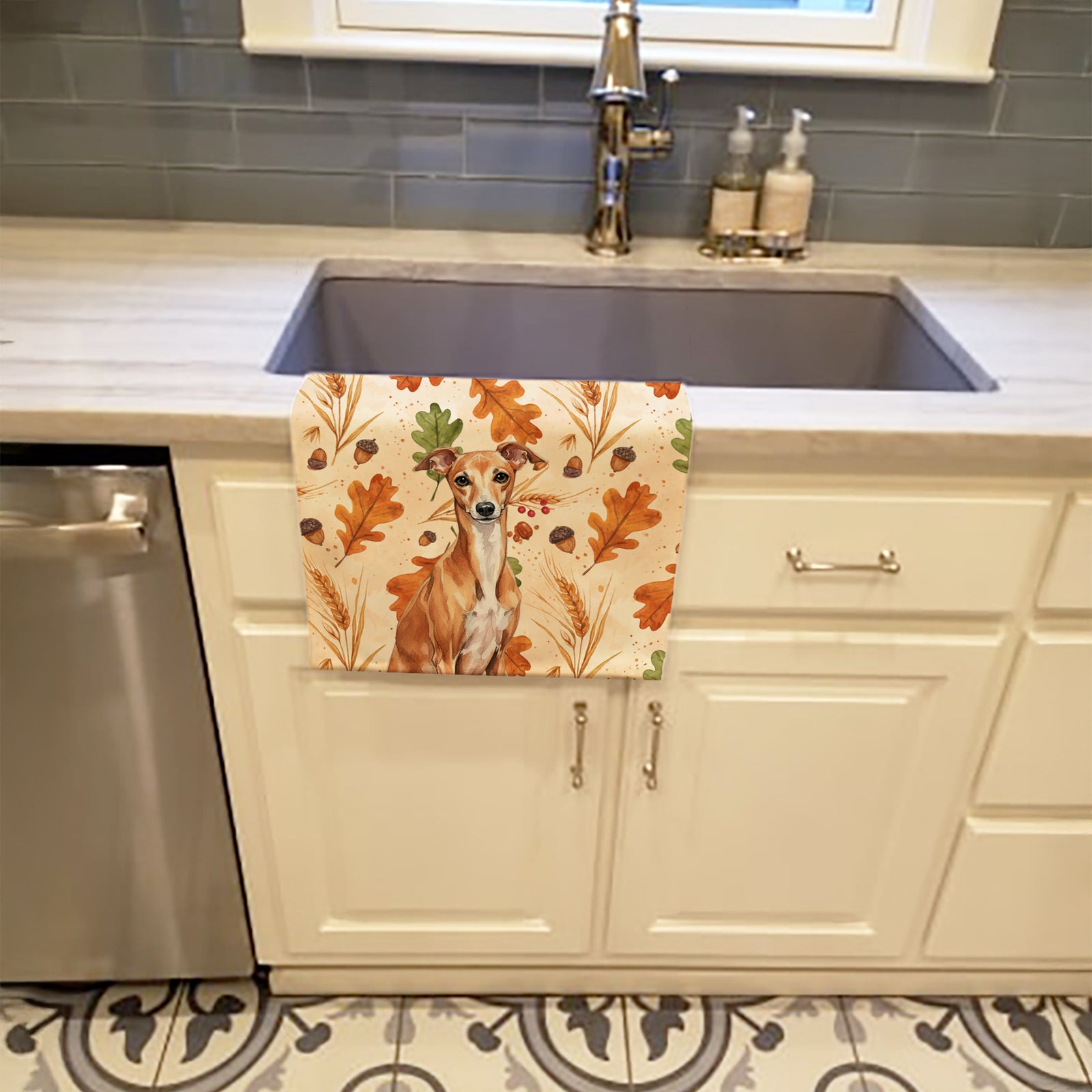 Caroline's Treasures Red Italian Greyhound Heirloom Fall Kitchen Towel