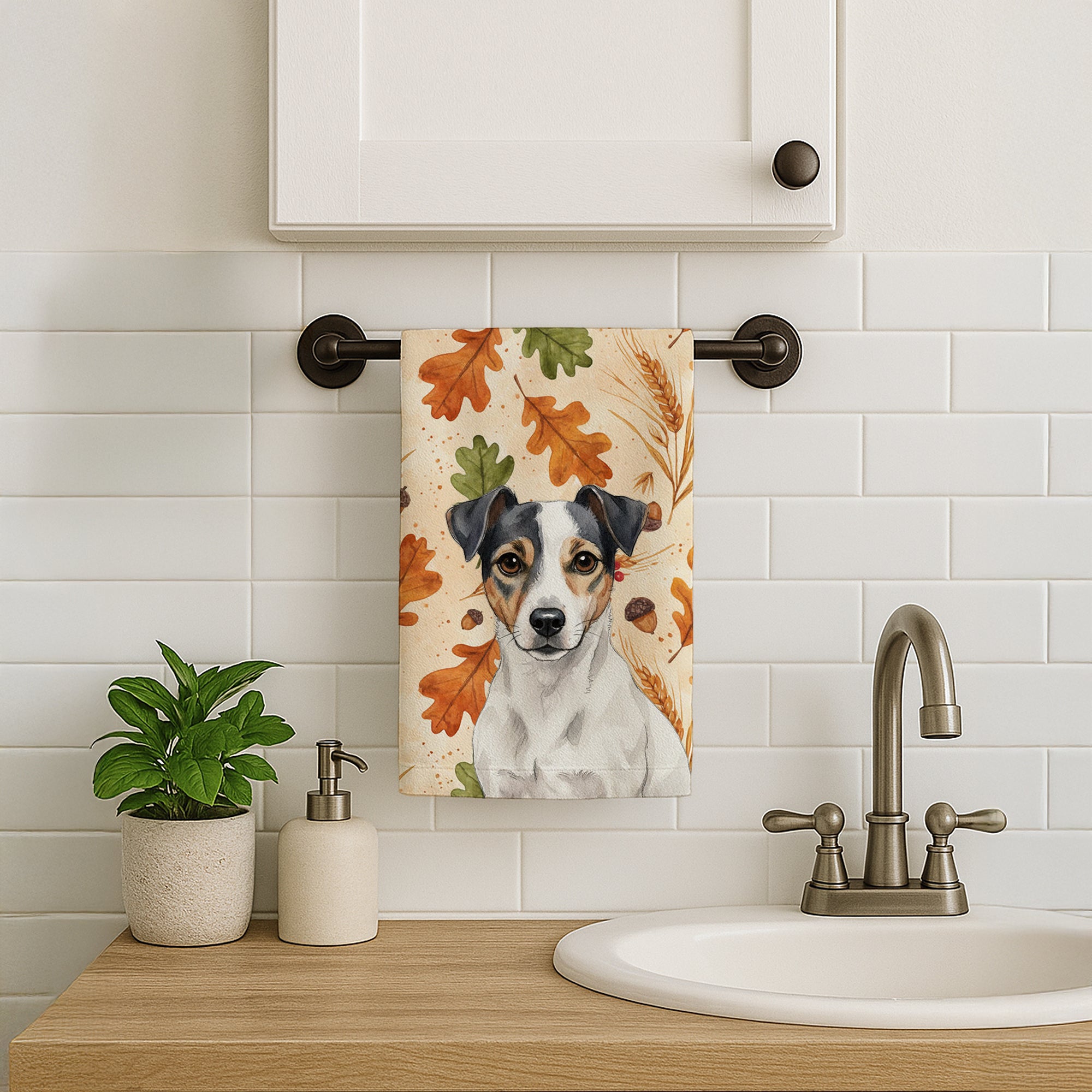 Caroline's Treasures White and Black Jack Russell Terrier Heirloom Fall Kitchen Towel