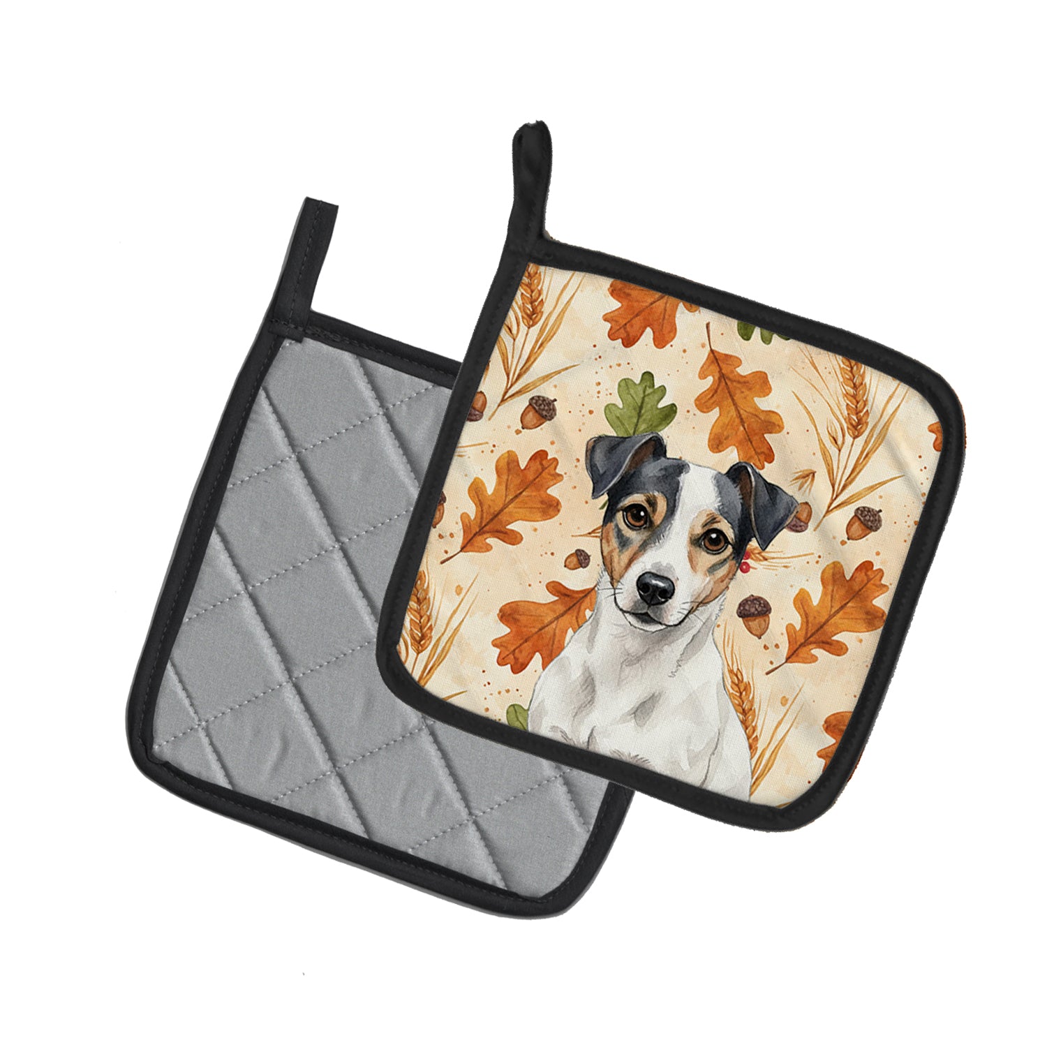 Caroline's Treasures White and Black Jack Russell Terrier Heirloom Fall Pair of Pot Holders
