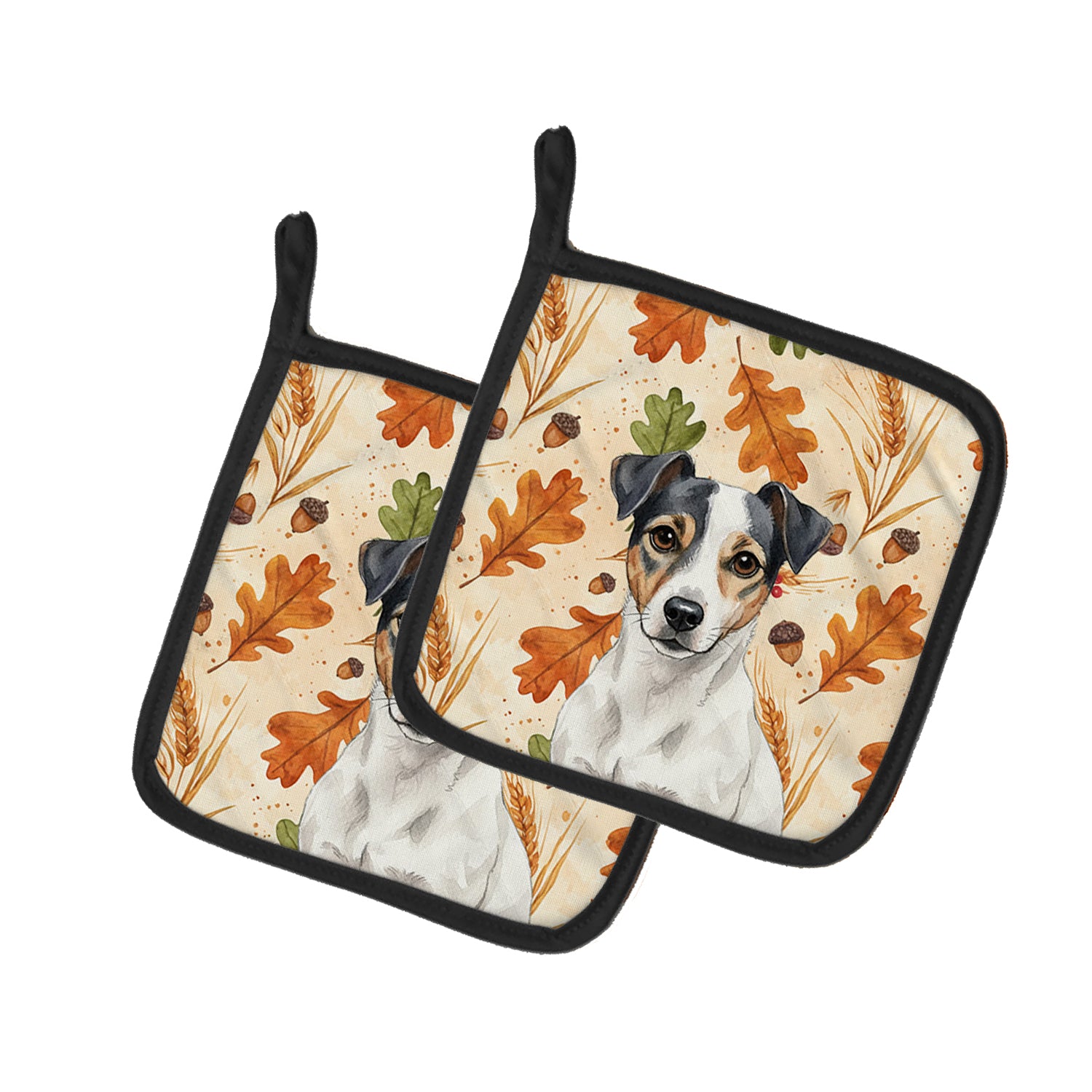 Caroline's Treasures White and Black Jack Russell Terrier Heirloom Fall Pair of Pot Holders