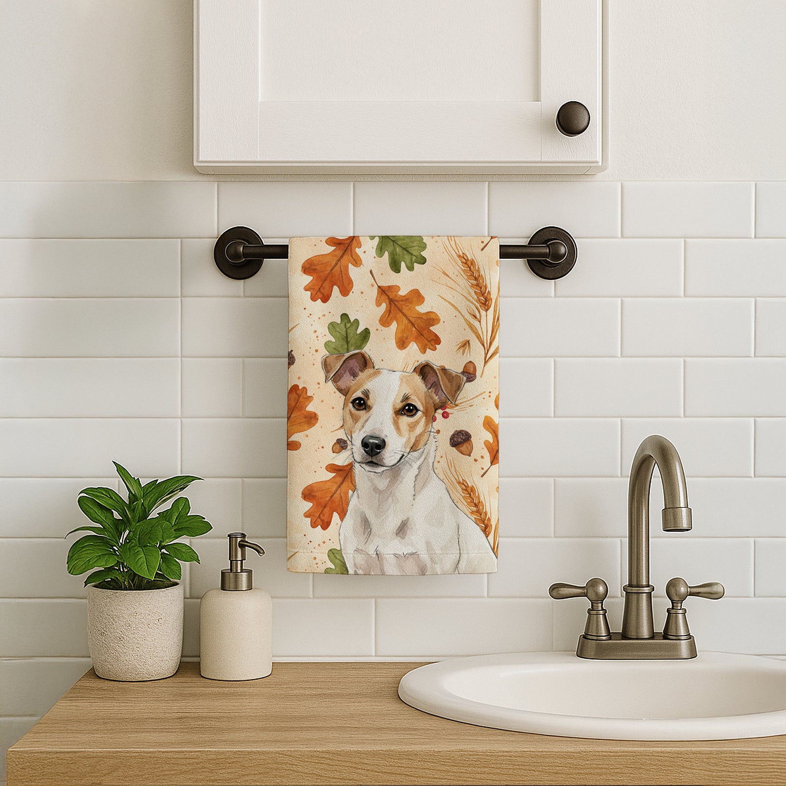 Caroline's Treasures White and Tan Jack Russell Terrier Heirloom Fall Kitchen Towel
