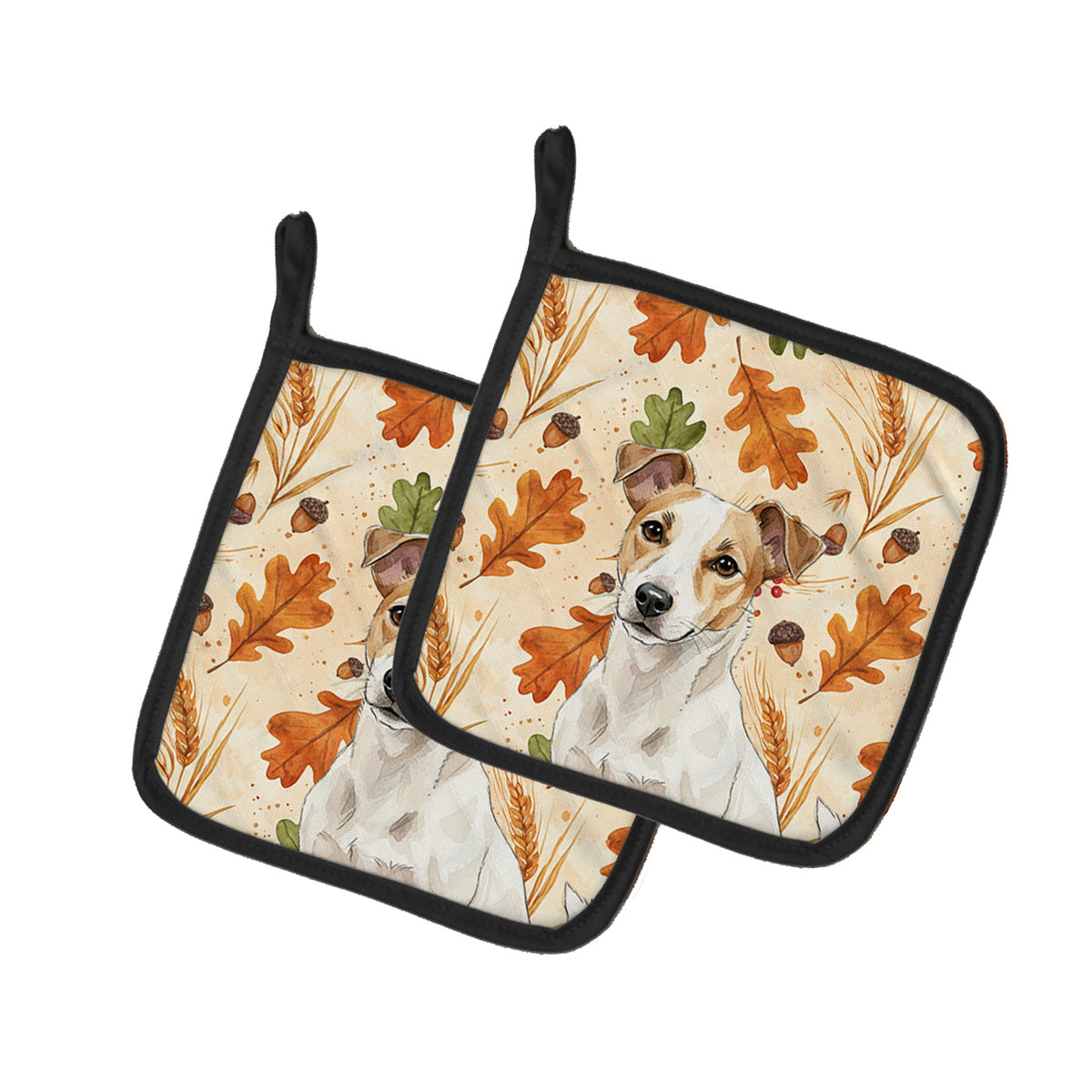 Caroline's Treasures White and Tan Jack Russell Terrier Heirloom Fall Pair of Pot Holders