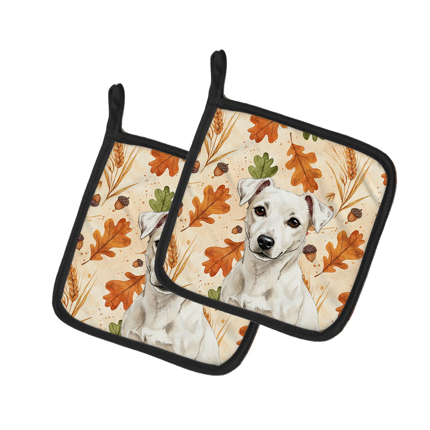 Caroline's Treasures White Jack Russell Terrier Heirloom Fall Pair of Pot Holders