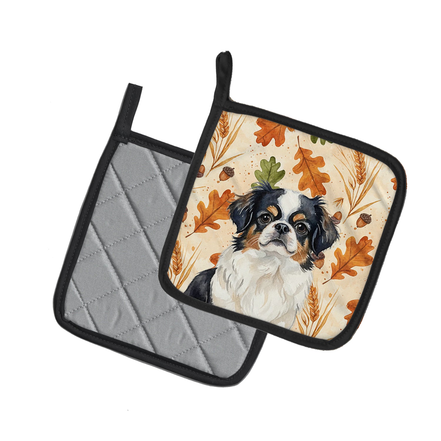 Caroline's Treasures Tricolor Japanese Chin Heirloom Fall Pair of Pot Holders