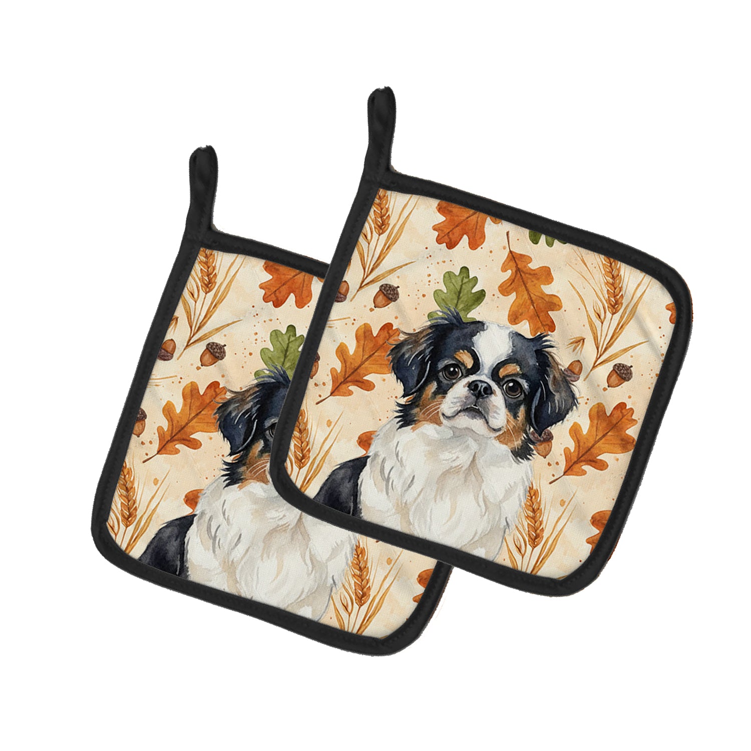 Caroline's Treasures Tricolor Japanese Chin Heirloom Fall Pair of Pot Holders