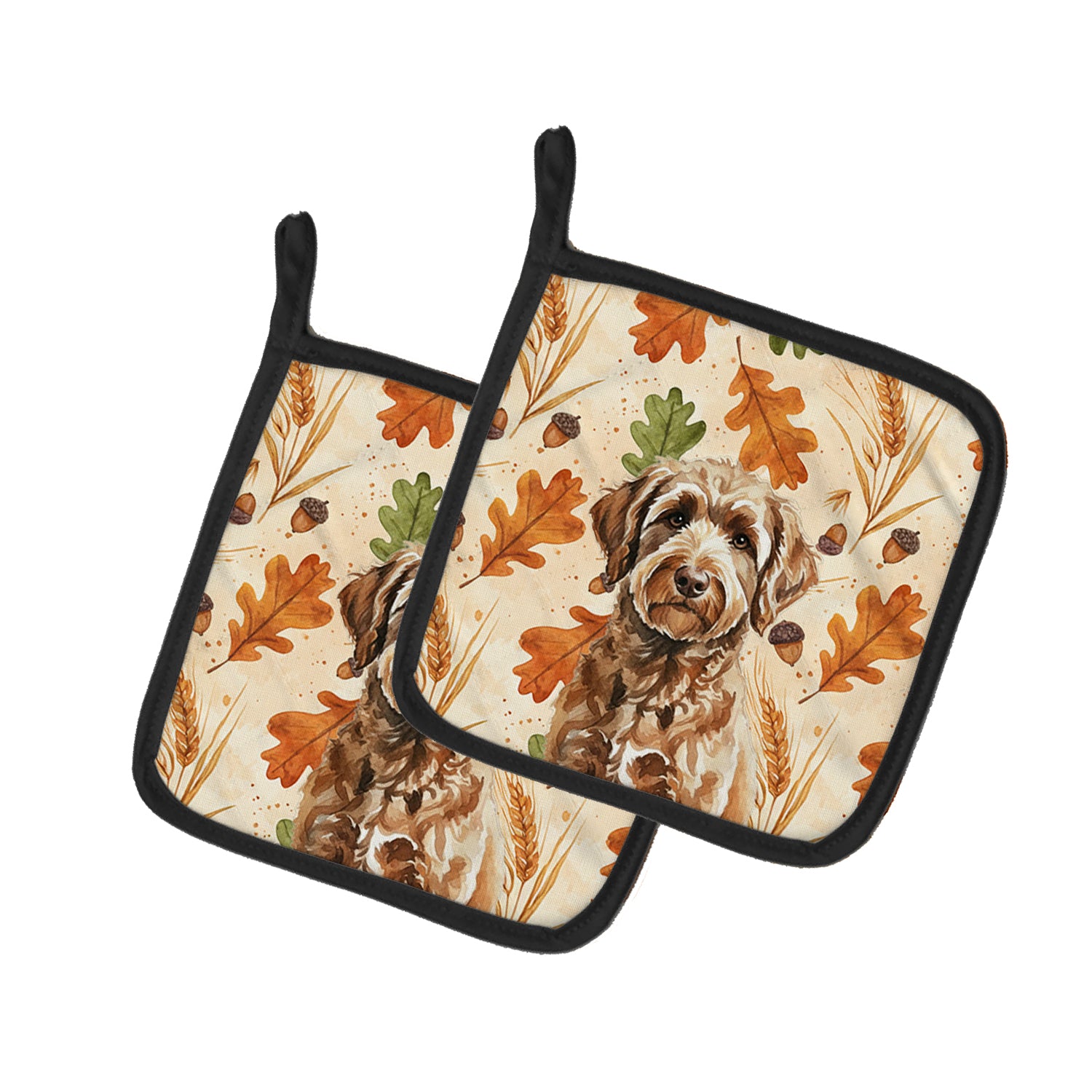 Caroline's Treasures Chocolate Labradoodle Heirloom Fall Pair of Pot Holders