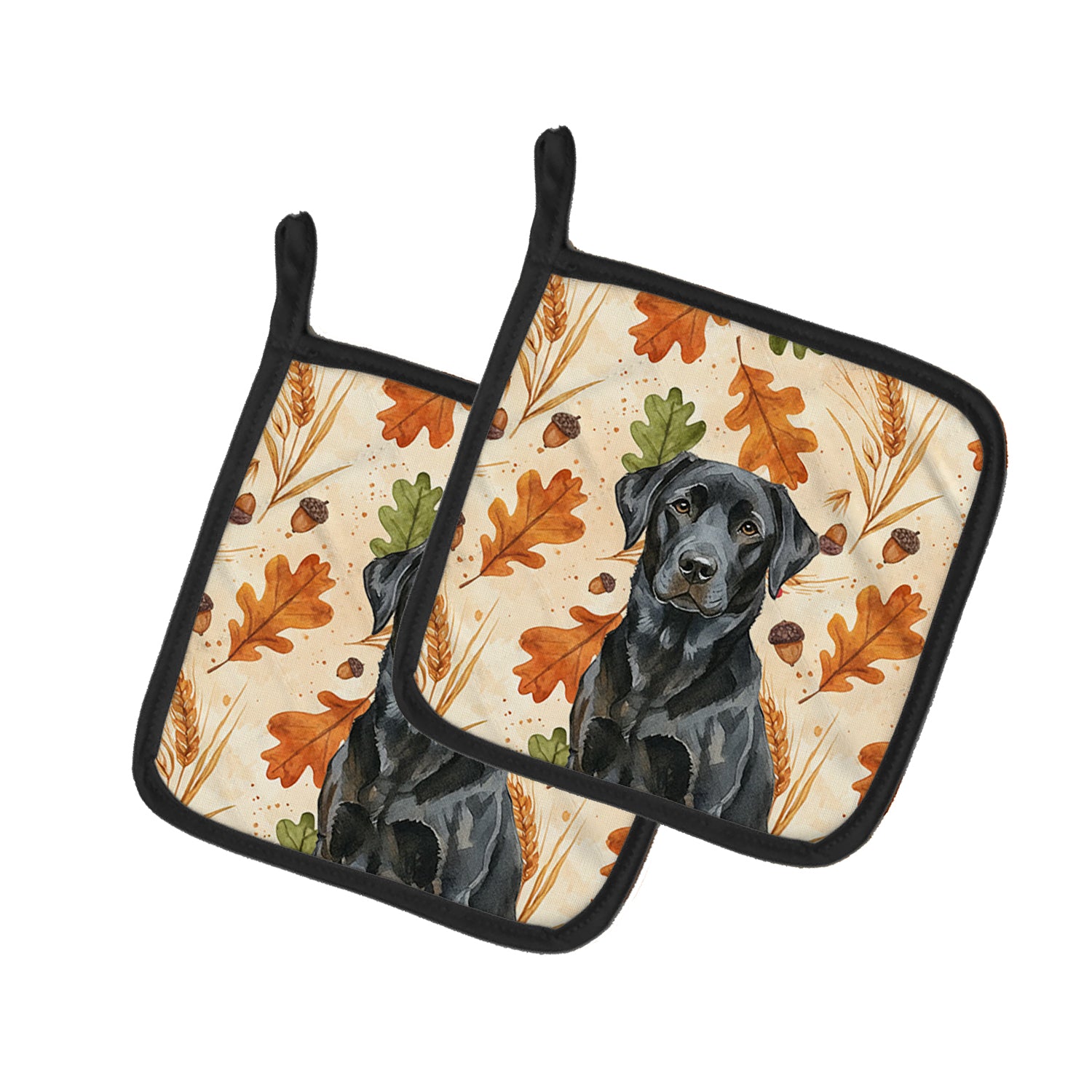 Caroline's Treasures Black Labrador Retriever Heirloom Fall Pair of Pot Holders