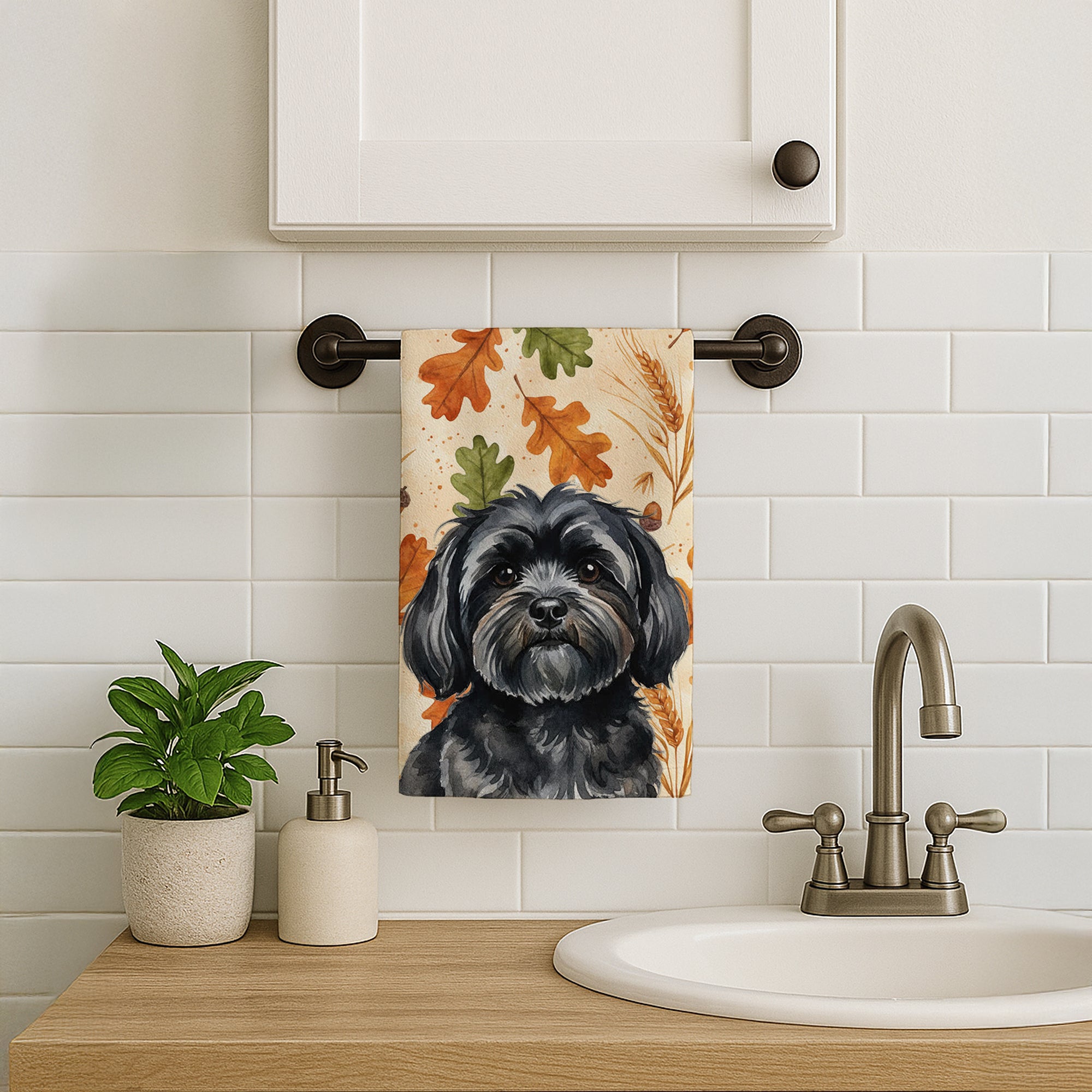 Caroline's Treasures Black Lhasa Apso Heirloom Fall Kitchen Towel