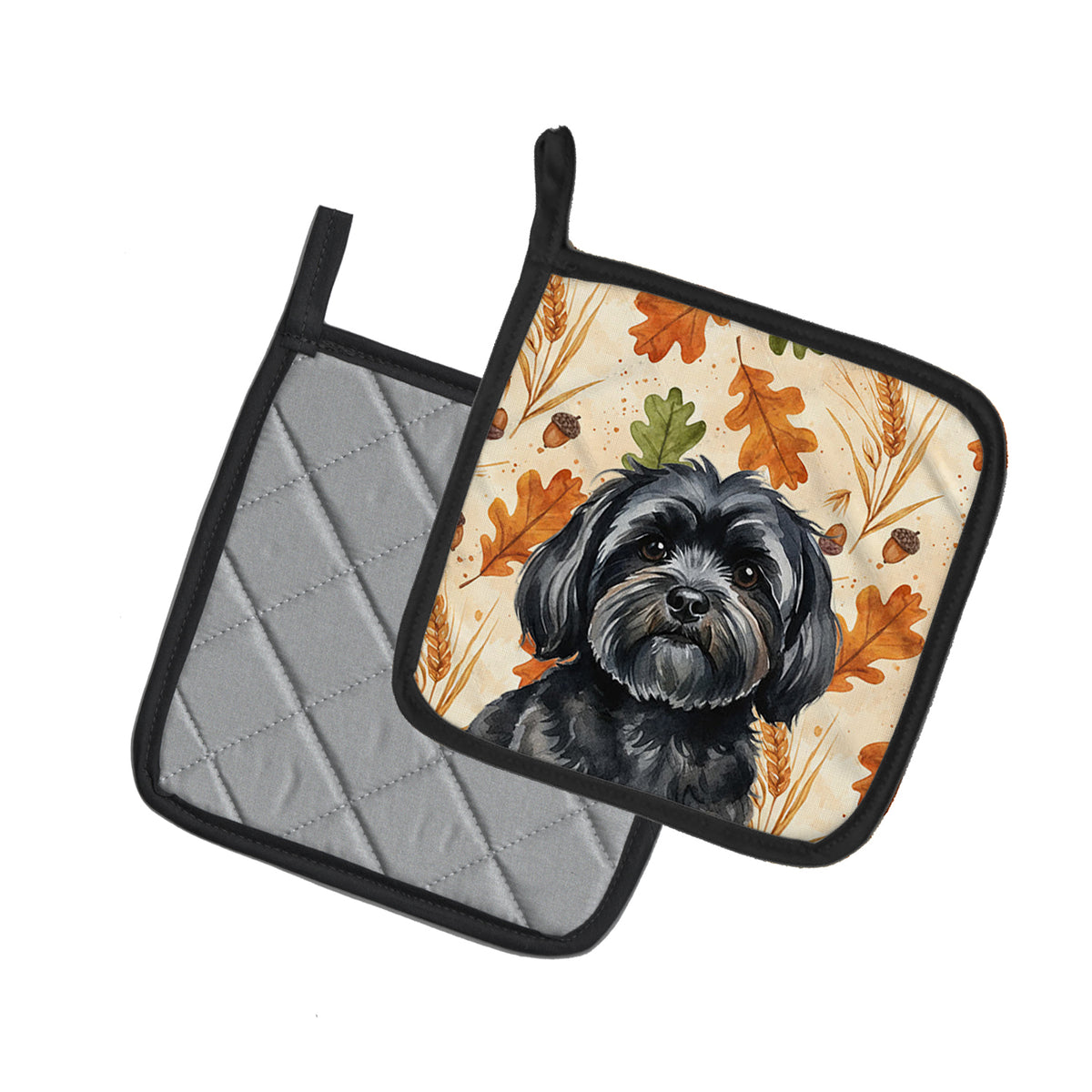 Caroline's Treasures Black Lhasa Apso Heirloom Fall Pair of Pot Holders