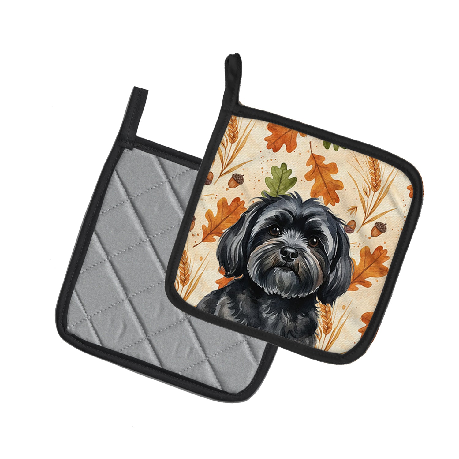 Caroline's Treasures Black Lhasa Apso Heirloom Fall Pair of Pot Holders