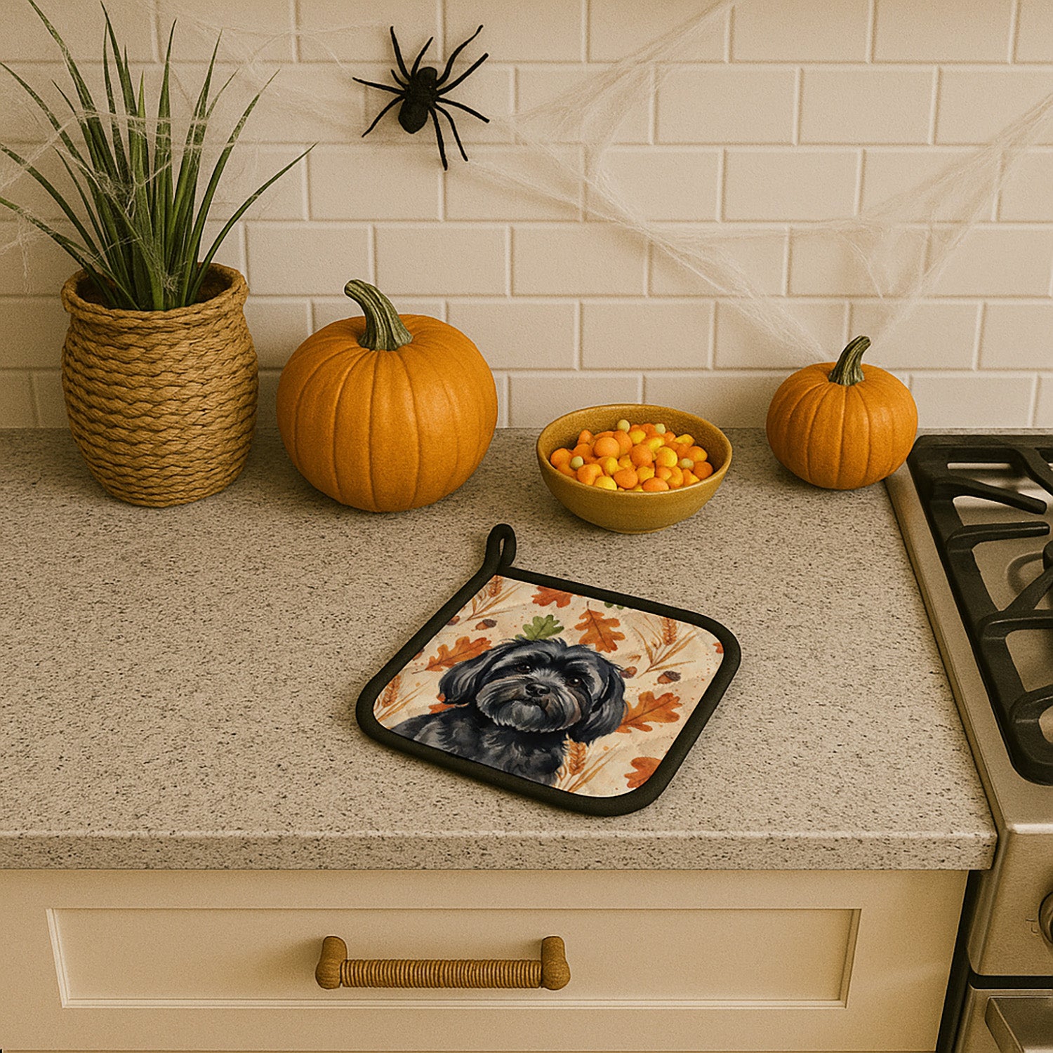 Caroline's Treasures Black Lhasa Apso Heirloom Fall Pair of Pot Holders