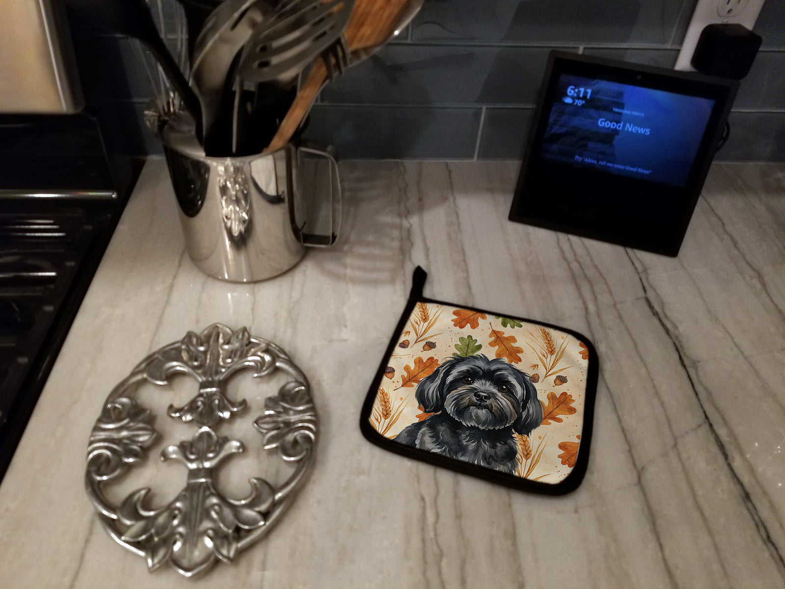 Caroline's Treasures Black Lhasa Apso Heirloom Fall Pair of Pot Holders