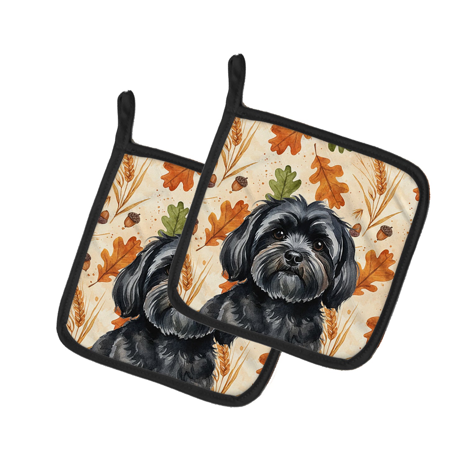 Caroline's Treasures Black Lhasa Apso Heirloom Fall Pair of Pot Holders
