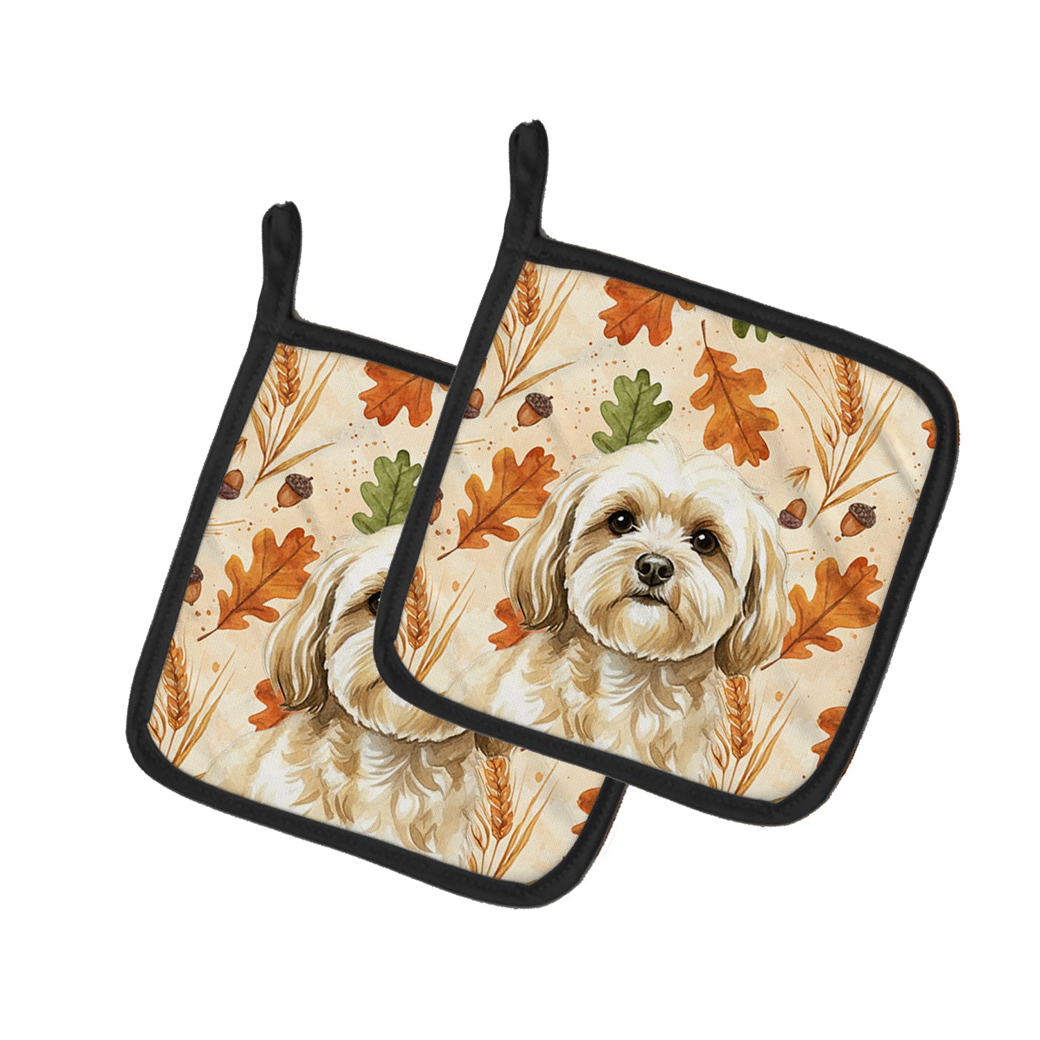 Caroline's Treasures Cream Lhasa Apso Heirloom Fall Pair of Pot Holders