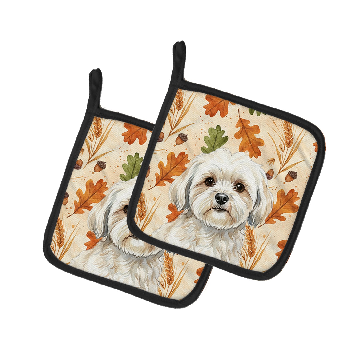 Caroline's Treasures White Lhasa Apso Heirloom Fall Pair of Pot Holders