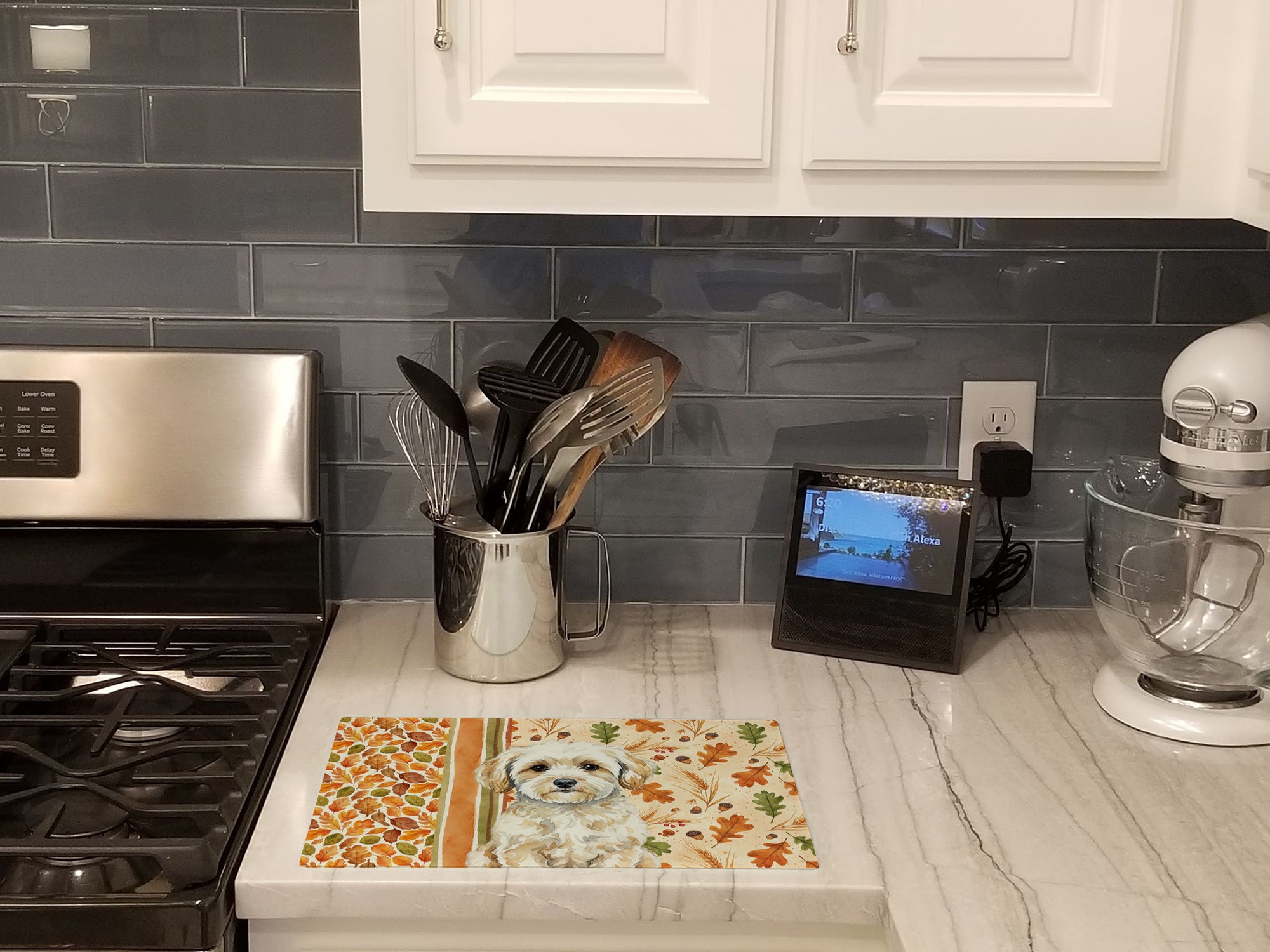 Caroline's Treasures Maltipoo Heirloom Fall Glass Cutting Board