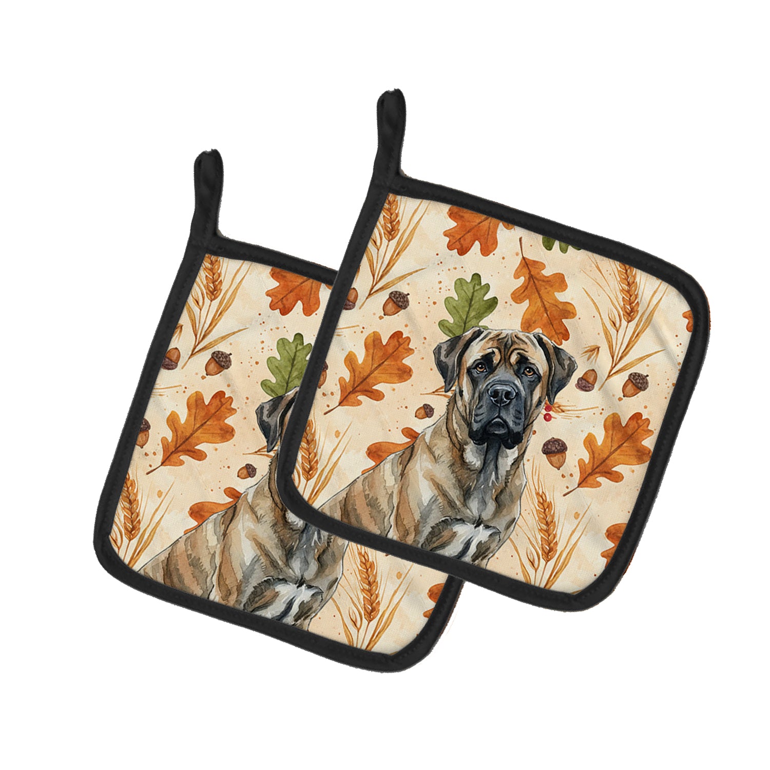 Caroline's Treasures Brindle Mastiff Heirloom Fall Pair of Pot Holders