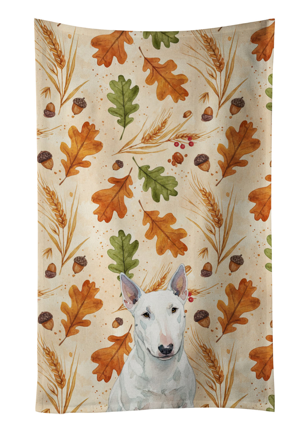 Caroline's Treasures White Miniature Bull Terrier Heirloom Fall Kitchen Towel