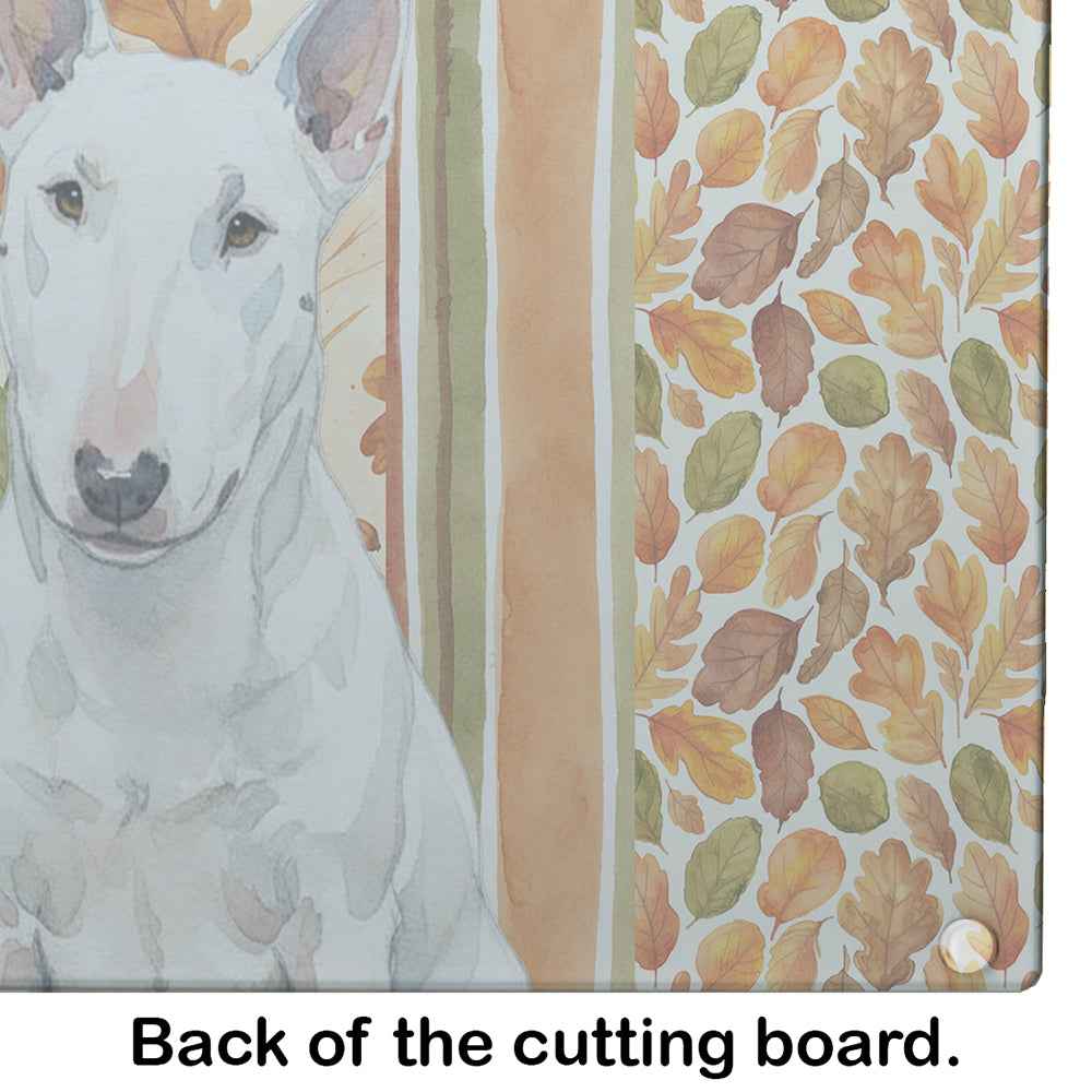 Caroline's Treasures White Miniature Bull Terrier Heirloom Fall Glass Cutting Board