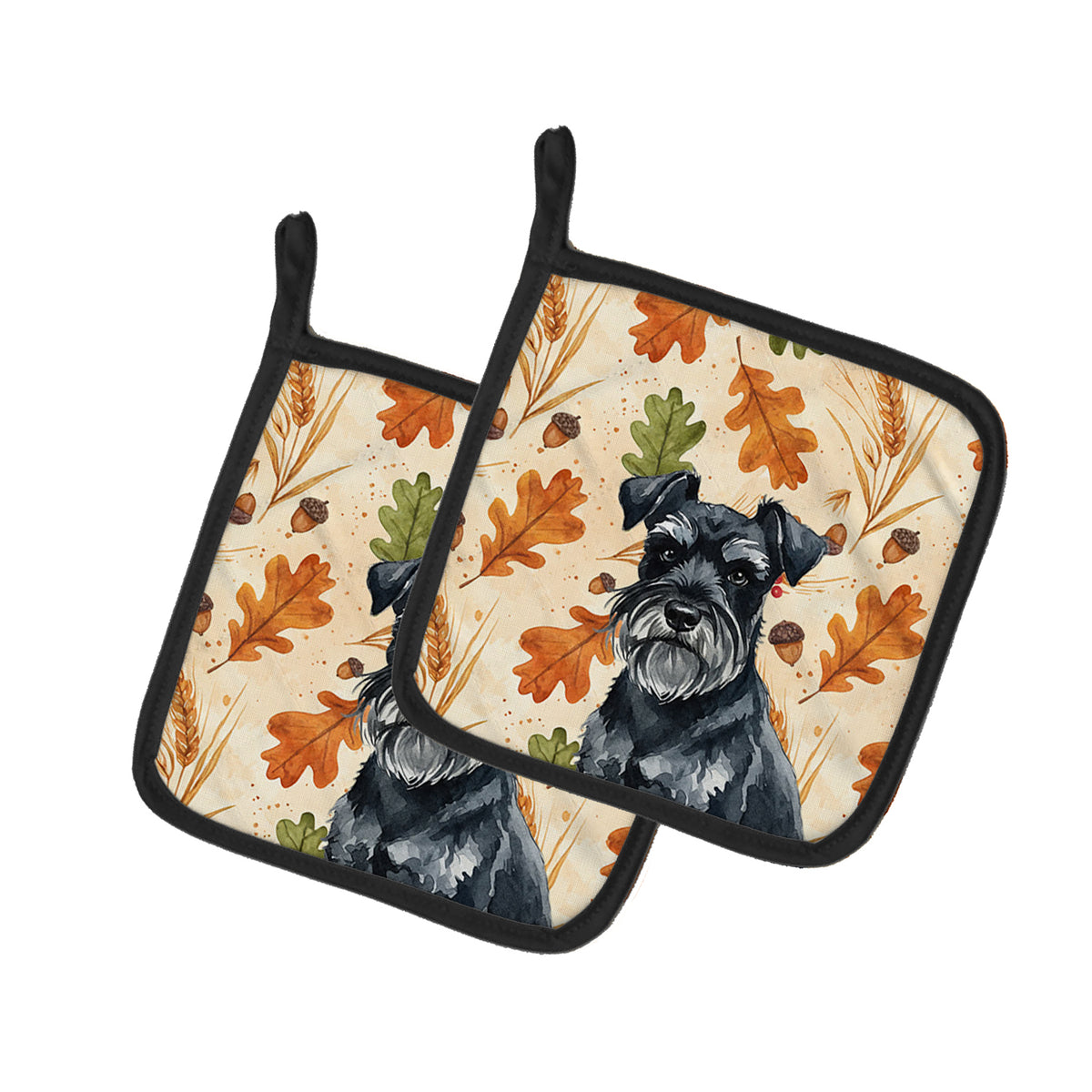 Caroline's Treasures Black Miniature Schnauzer Heirloom Fall Pair of Pot Holders