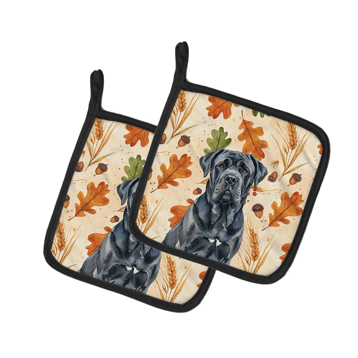 Caroline's Treasures Black Neapolitan Mastiff Heirloom Fall Pair of Pot Holders