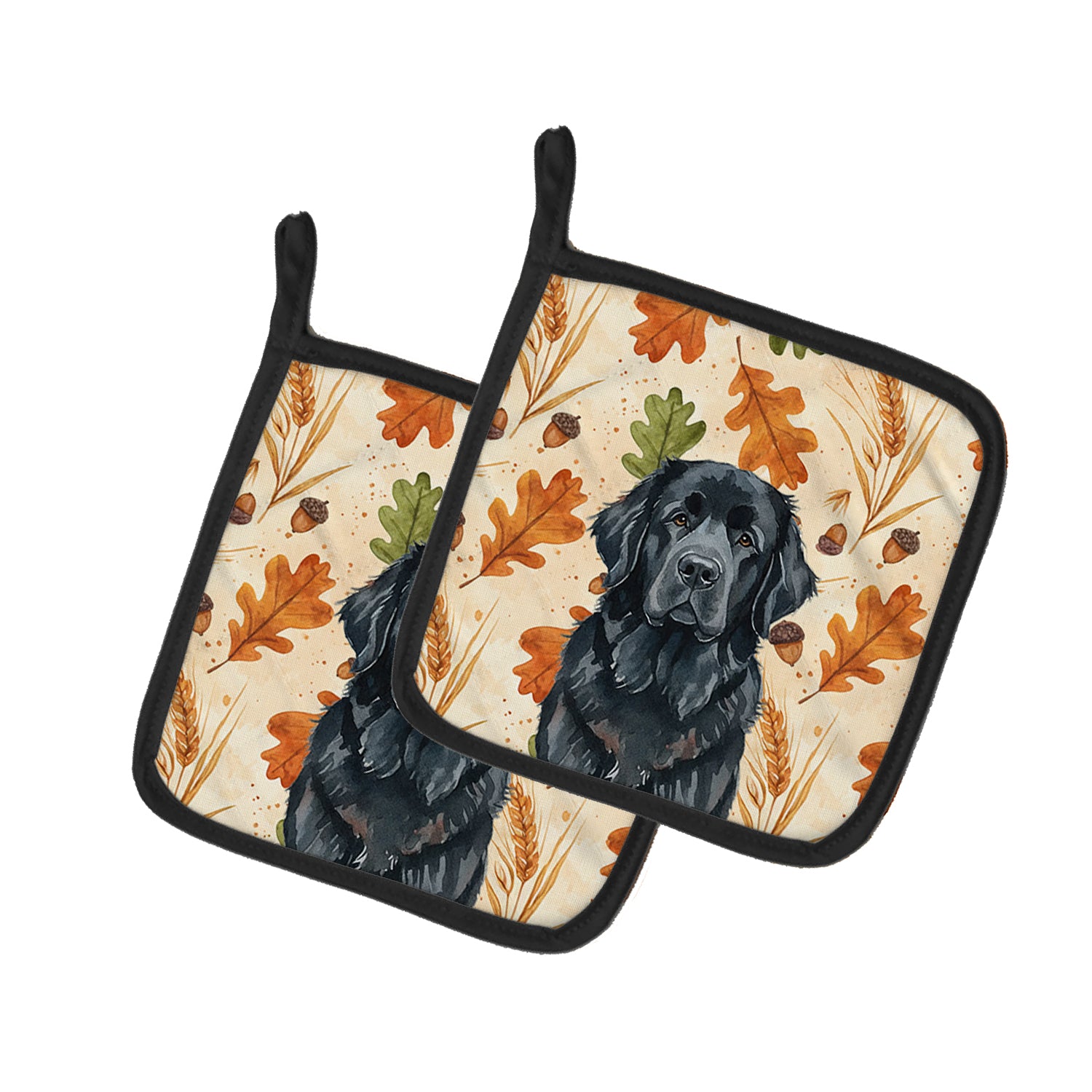 Caroline's Treasures Black Newfoundland Heirloom Fall Pair of Pot Holders