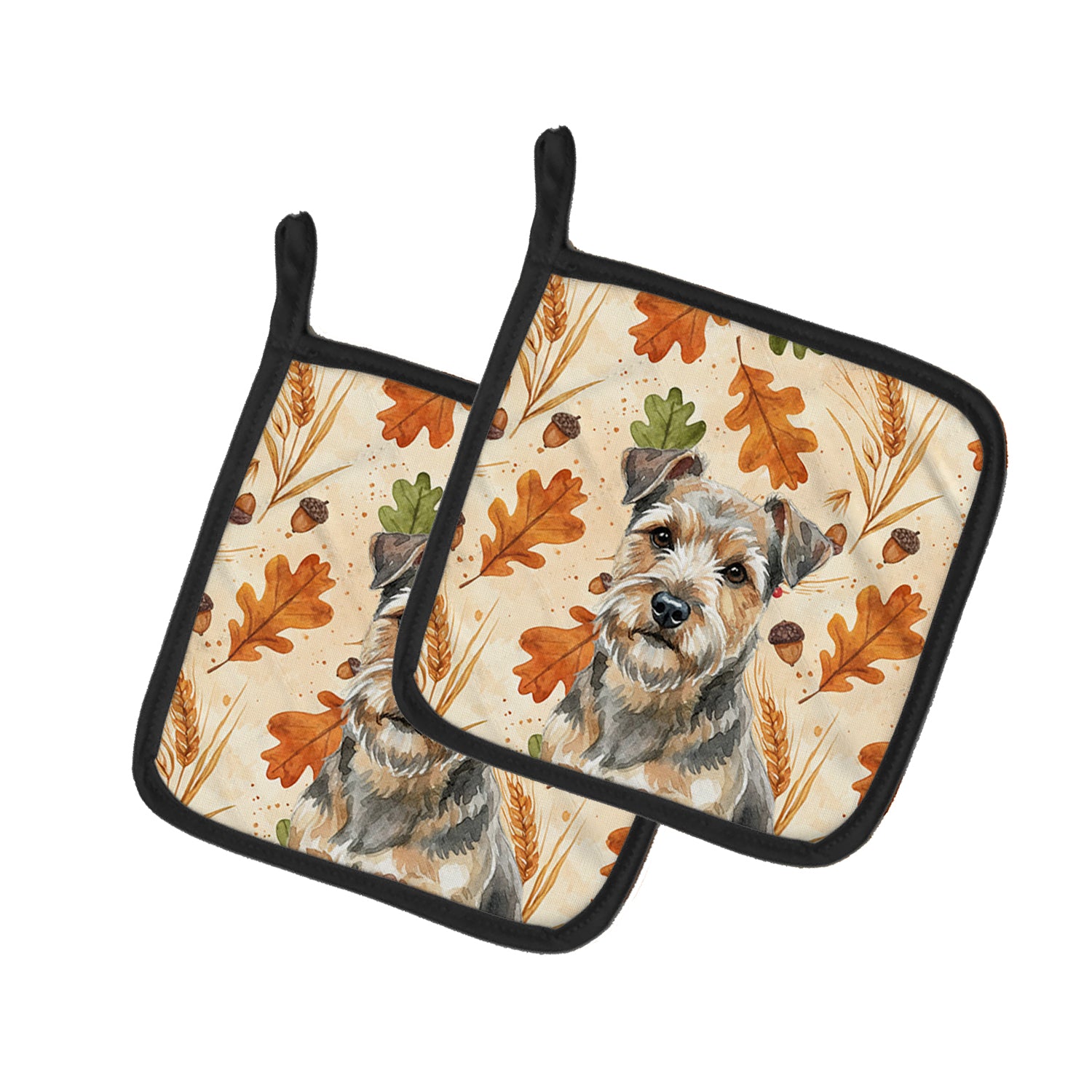 Caroline's Treasures Grizzle and Tan Norfolk Terrier Heirloom Fall Pair of Pot Holders