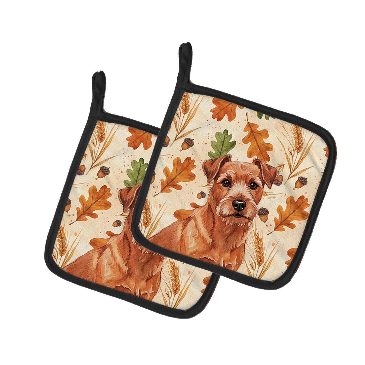 Caroline's Treasures Red Norfolk Terrier Heirloom Fall Pair of Pot Holders