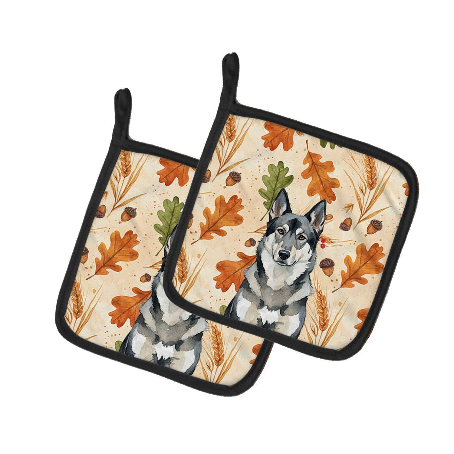 Caroline's Treasures Norwegian Elkhound Heirloom Fall Pair of Pot Holders