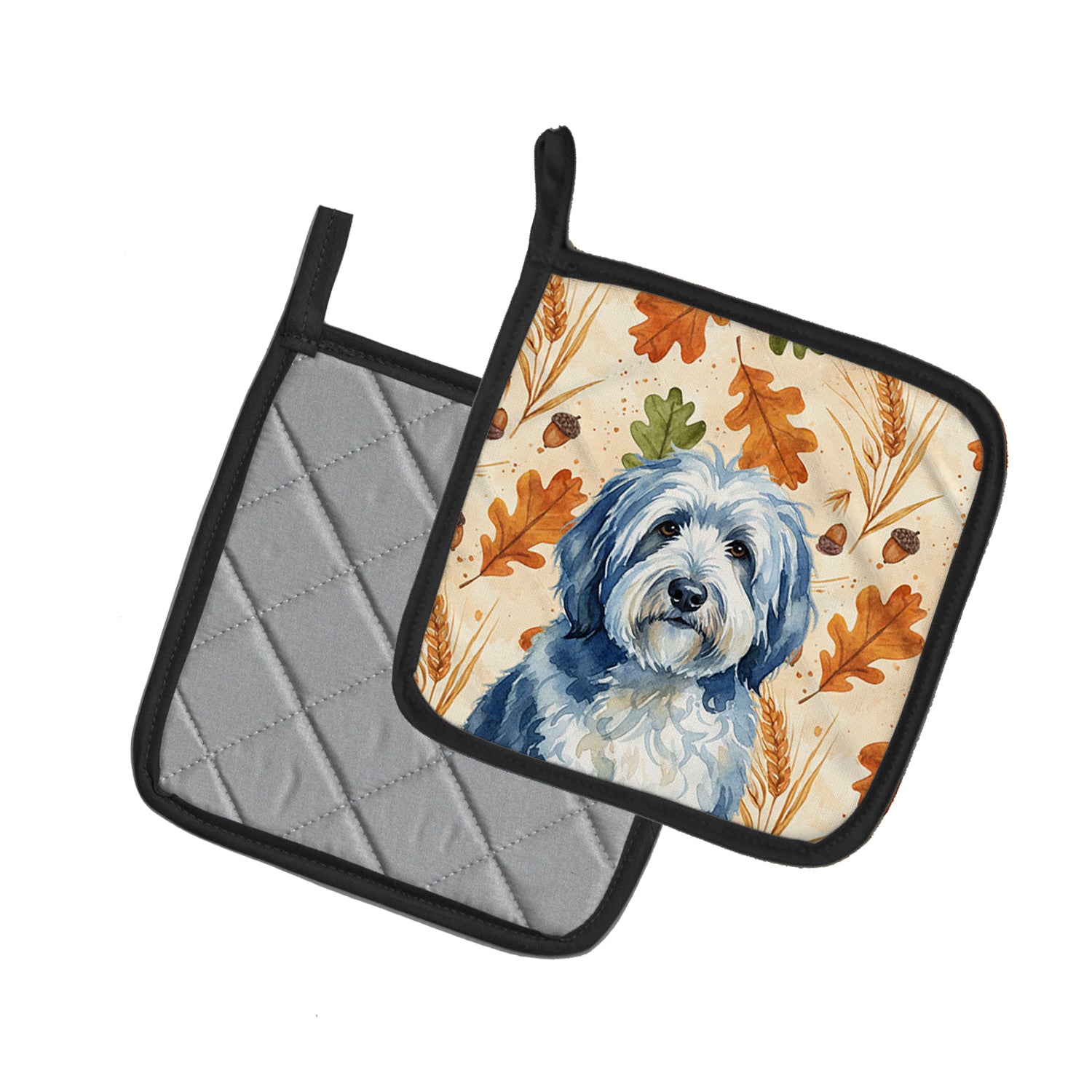 Caroline's Treasures Blue and White Old English Sheepdog Heirloom Fall Pair of Pot Holders
