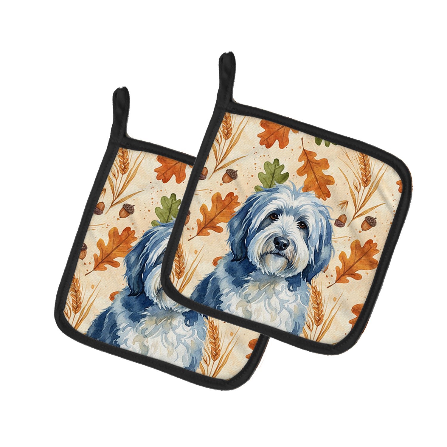 Caroline's Treasures Blue and White Old English Sheepdog Heirloom Fall Pair of Pot Holders