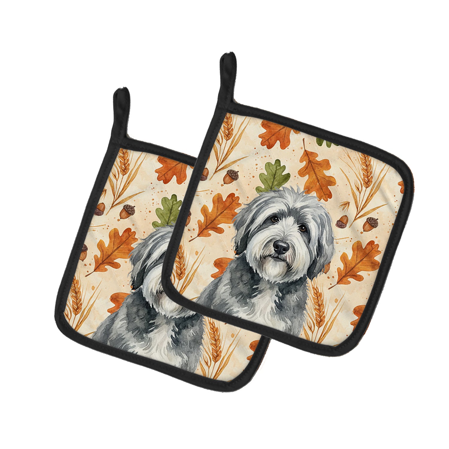 Caroline's Treasures Gray and White Old English Sheepdog Heirloom Fall Pair of Pot Holders