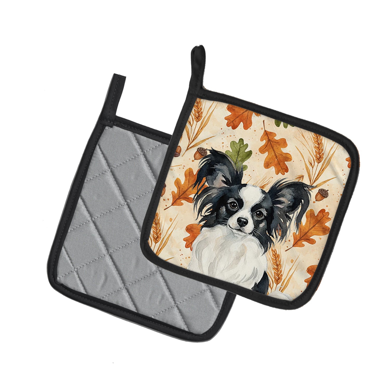 Caroline's Treasures Black and White Papillon Heirloom Fall Pair of Pot Holders