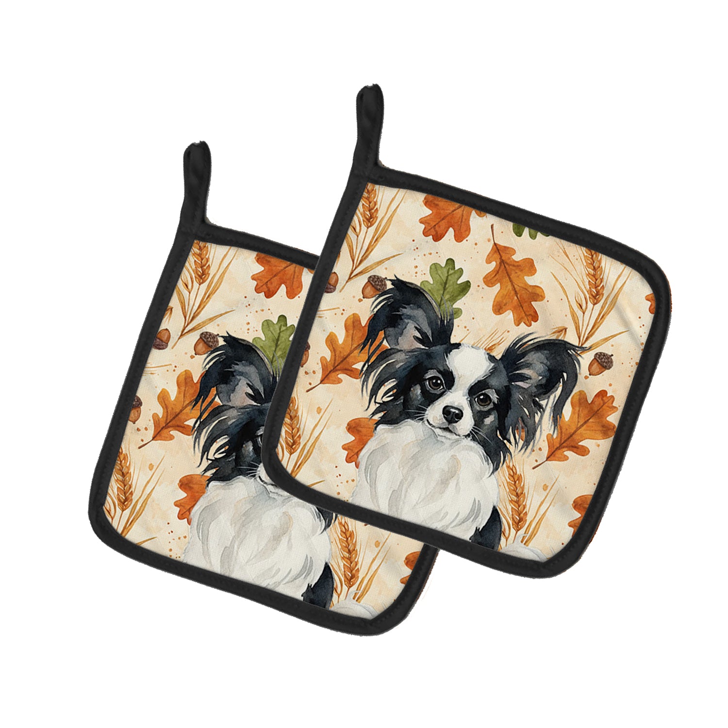 Caroline's Treasures Black and White Papillon Heirloom Fall Pair of Pot Holders