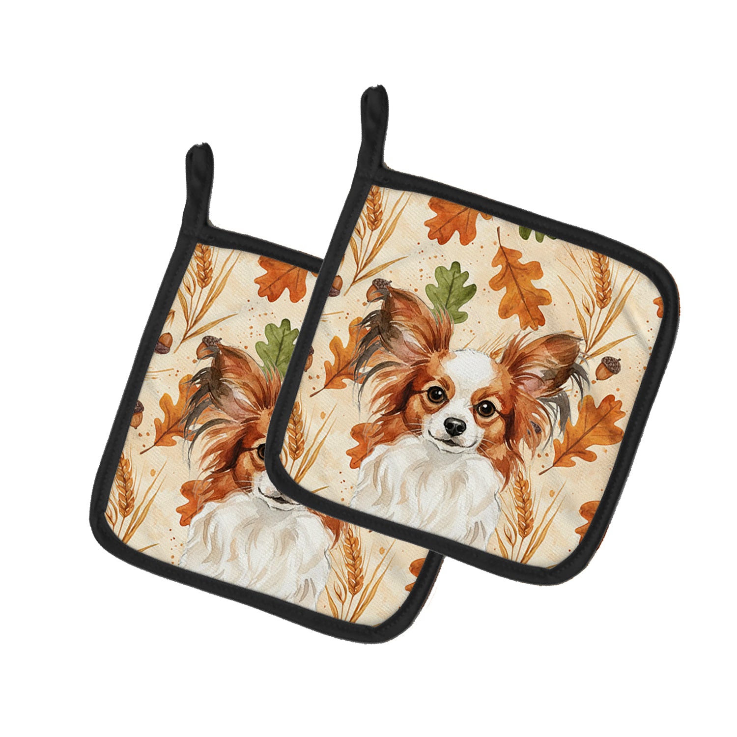 Caroline's Treasures White with Red Papillon Heirloom Fall Pair of Pot Holders