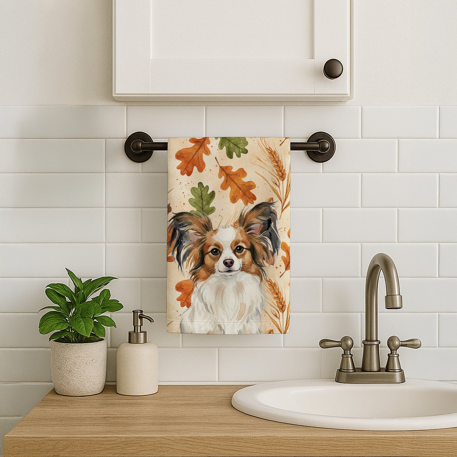 Caroline's Treasures White with Sable Papillon Heirloom Fall Kitchen Towel