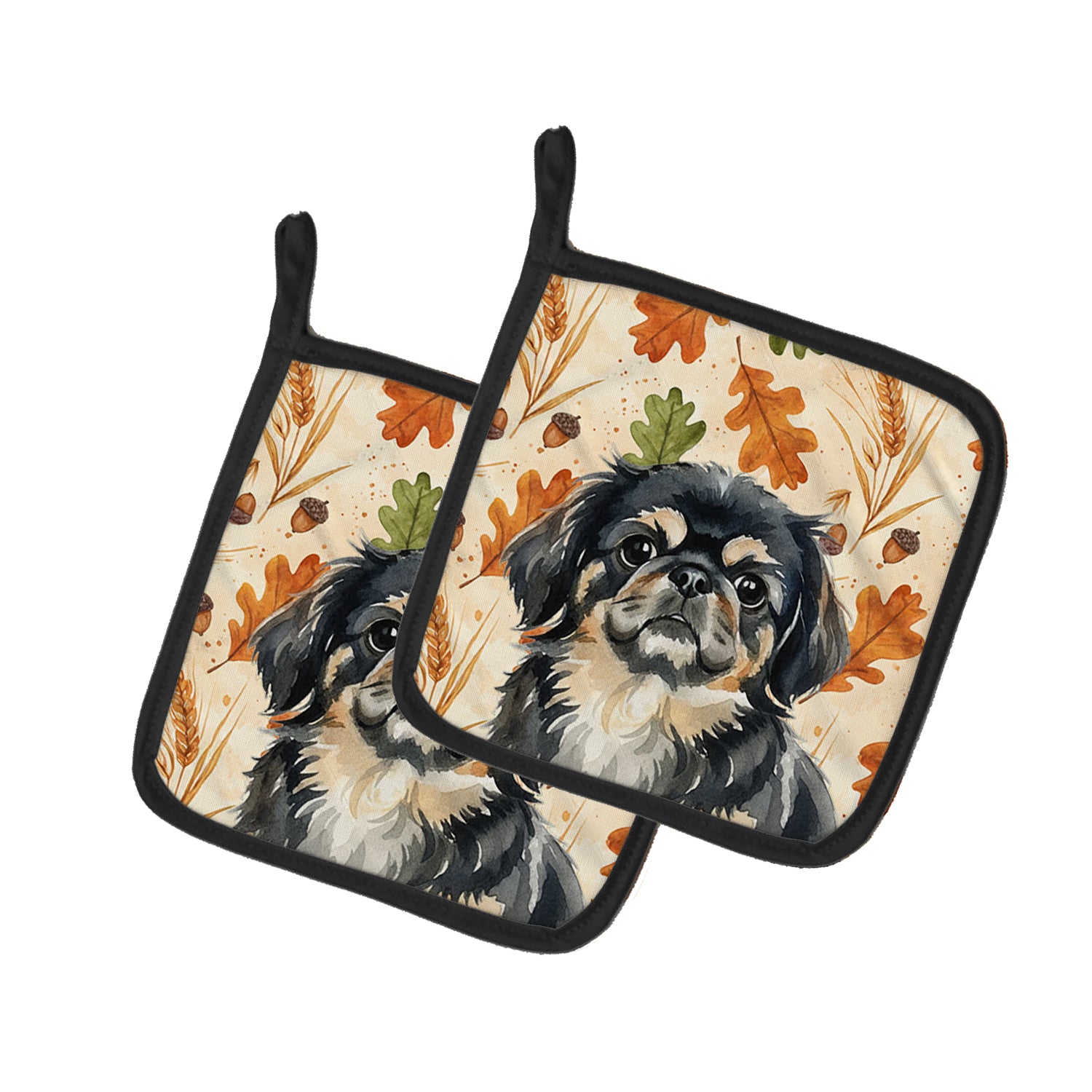 Caroline's Treasures Black and Tan Pekingese Heirloom Fall Pair of Pot Holders