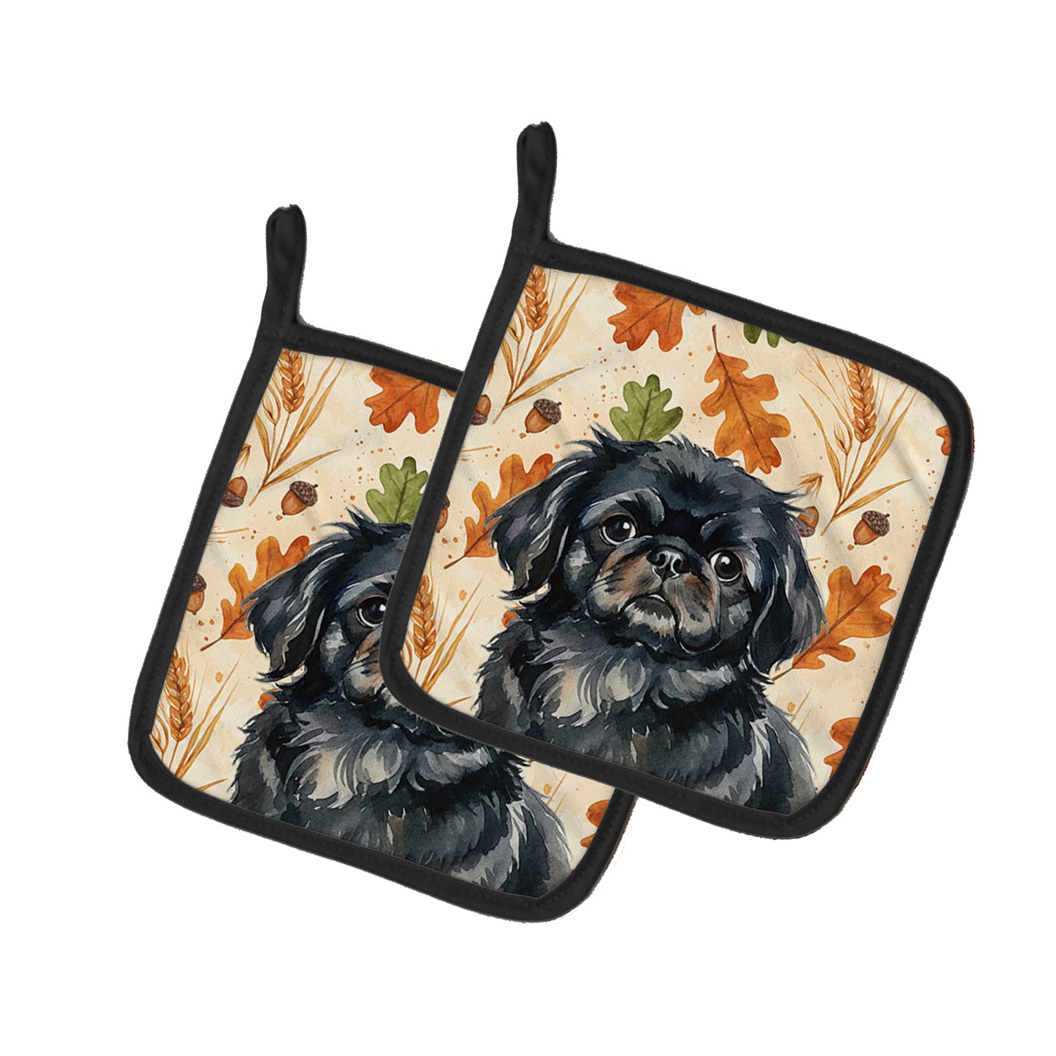 Caroline's Treasures Black Pekingese Heirloom Fall Pair of Pot Holders