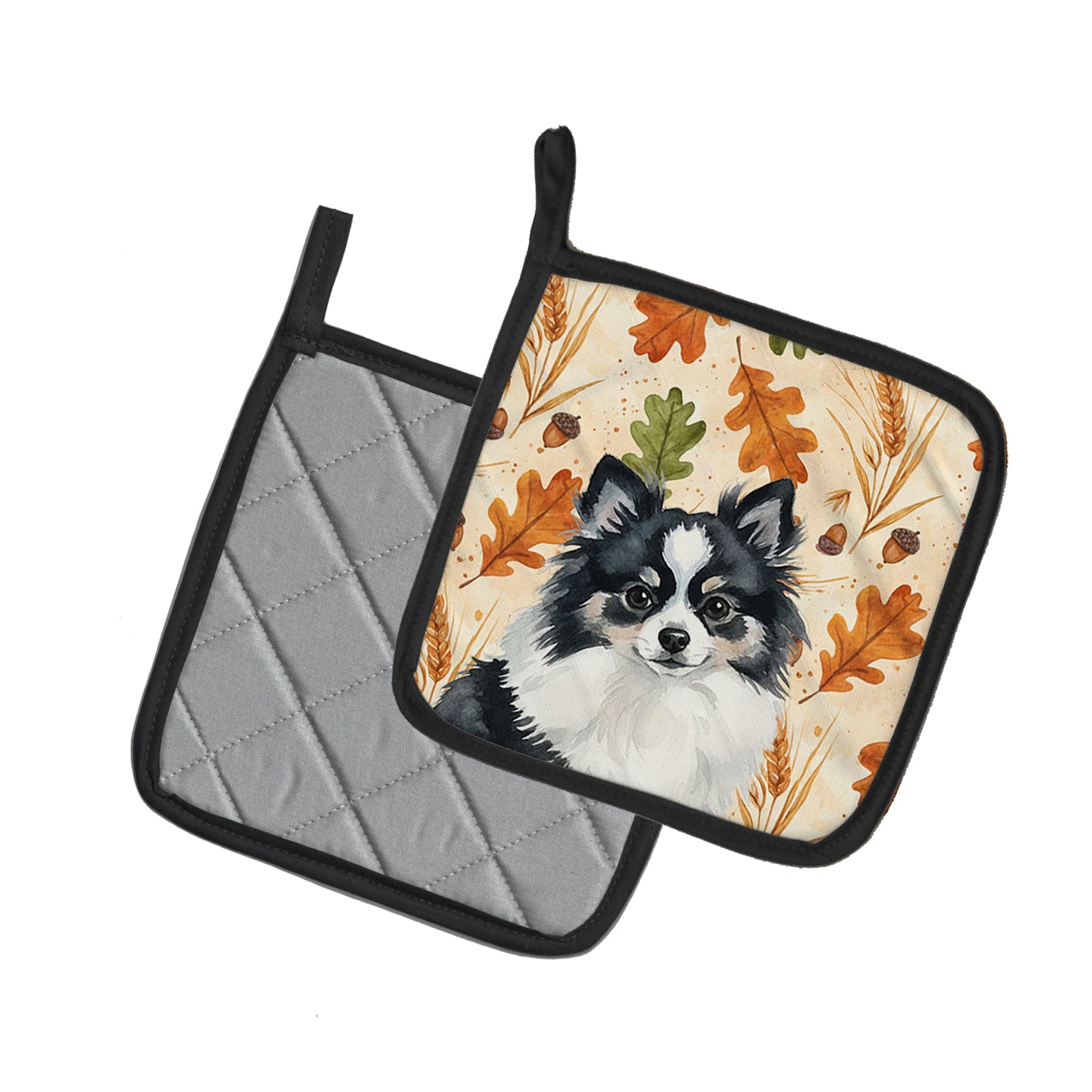 Caroline's Treasures Black and White Pomeranian Heirloom Fall Pair of Pot Holders