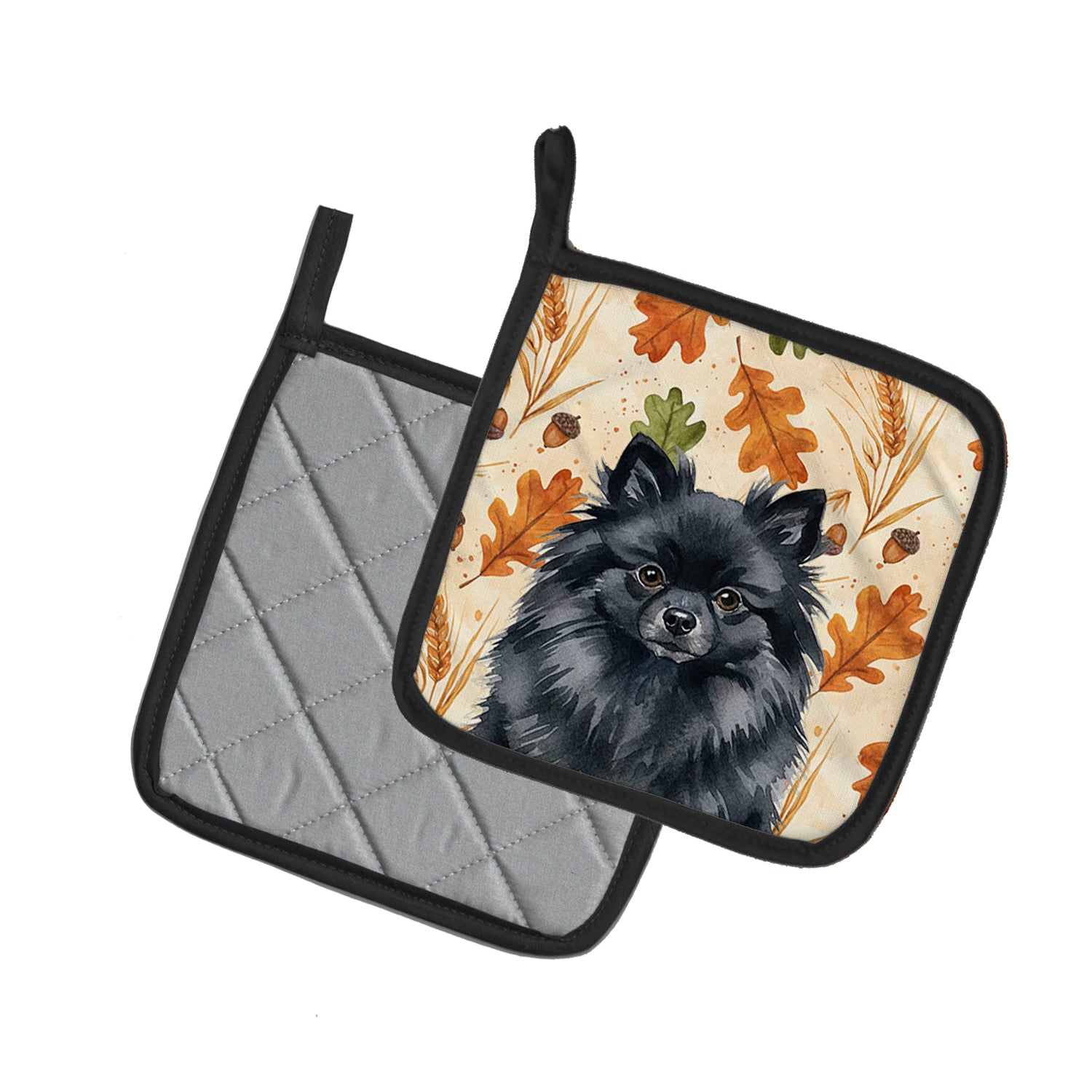 Caroline's Treasures Black Pomeranian Heirloom Fall Pair of Pot Holders